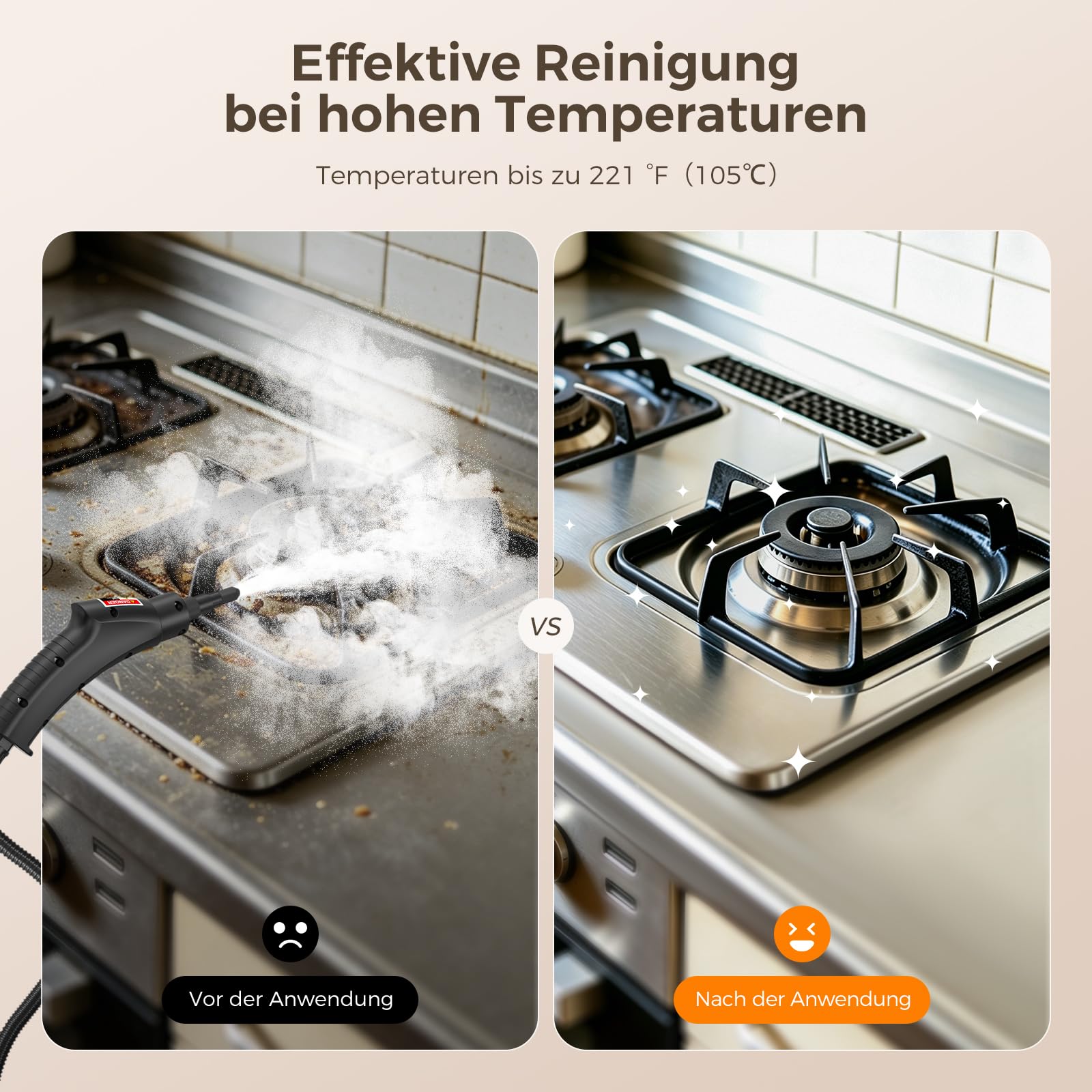 Dampfreiniger Handgerät, Hochdruck Dampfreiniger, Steam Cleaner Chemikalienfreier Hochdruck-Dampf – Schmutz Fett & Bakterien, Dampfreiniger für alles, Handdampfreiniger für Auto, Haushalt (Weiß)