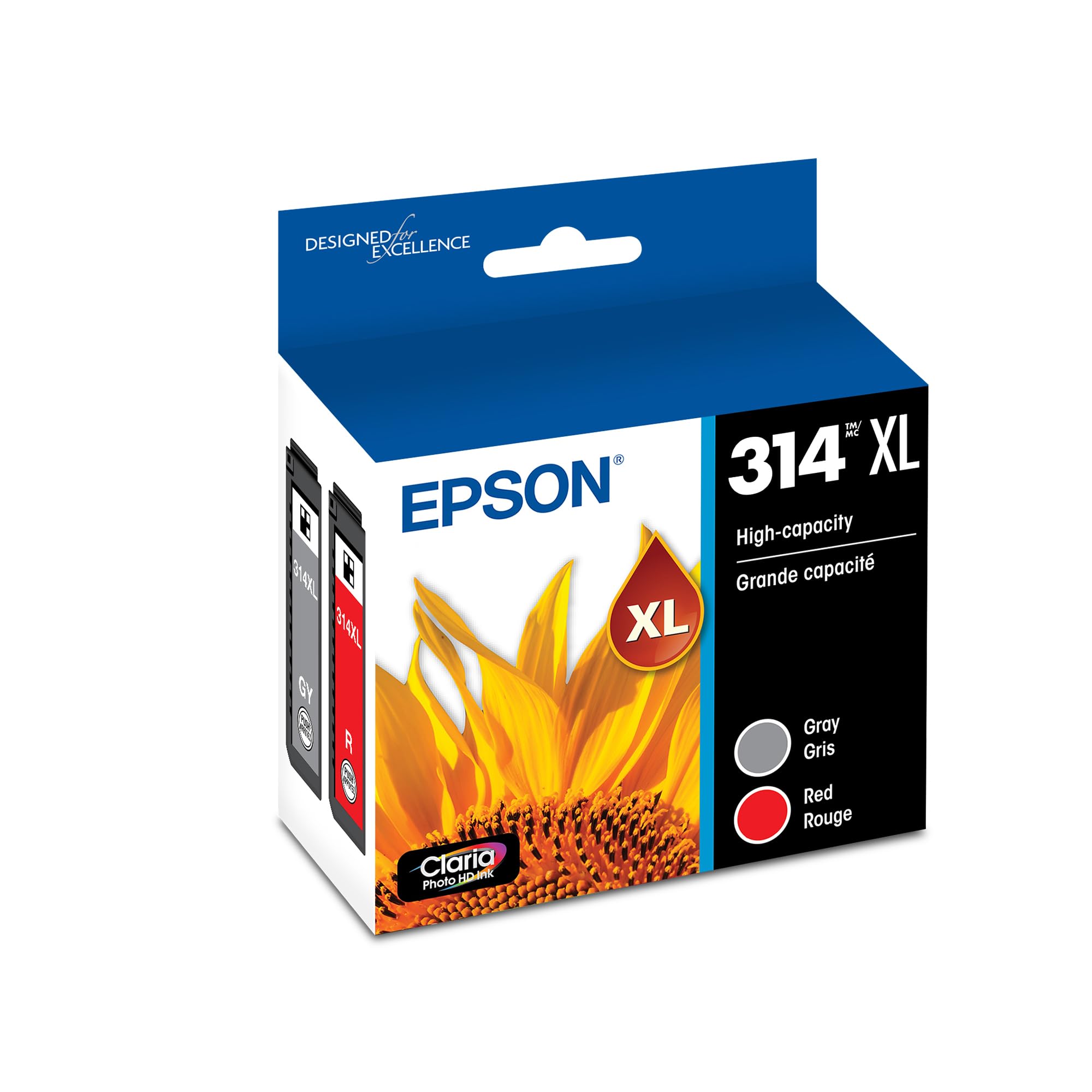 EPSON 314 Claria Photo HD Ink High Capacity (T314XL922-S) Works with Expression Photo XP-15000, Gray/red