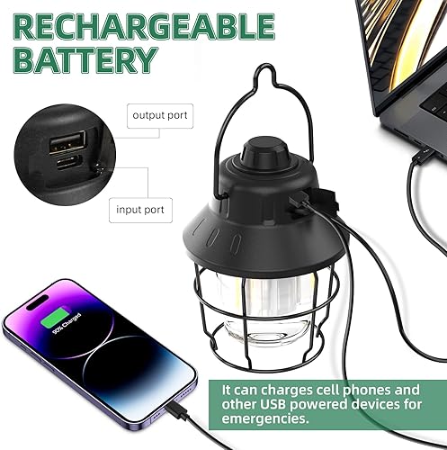 Miniatura 3 de JINIU Linterna LED recargable para campamento, mini linterna impermeable retro portátil, 1000 lm, 3 modos de luz (2700-6500 K) brillo de atenuación