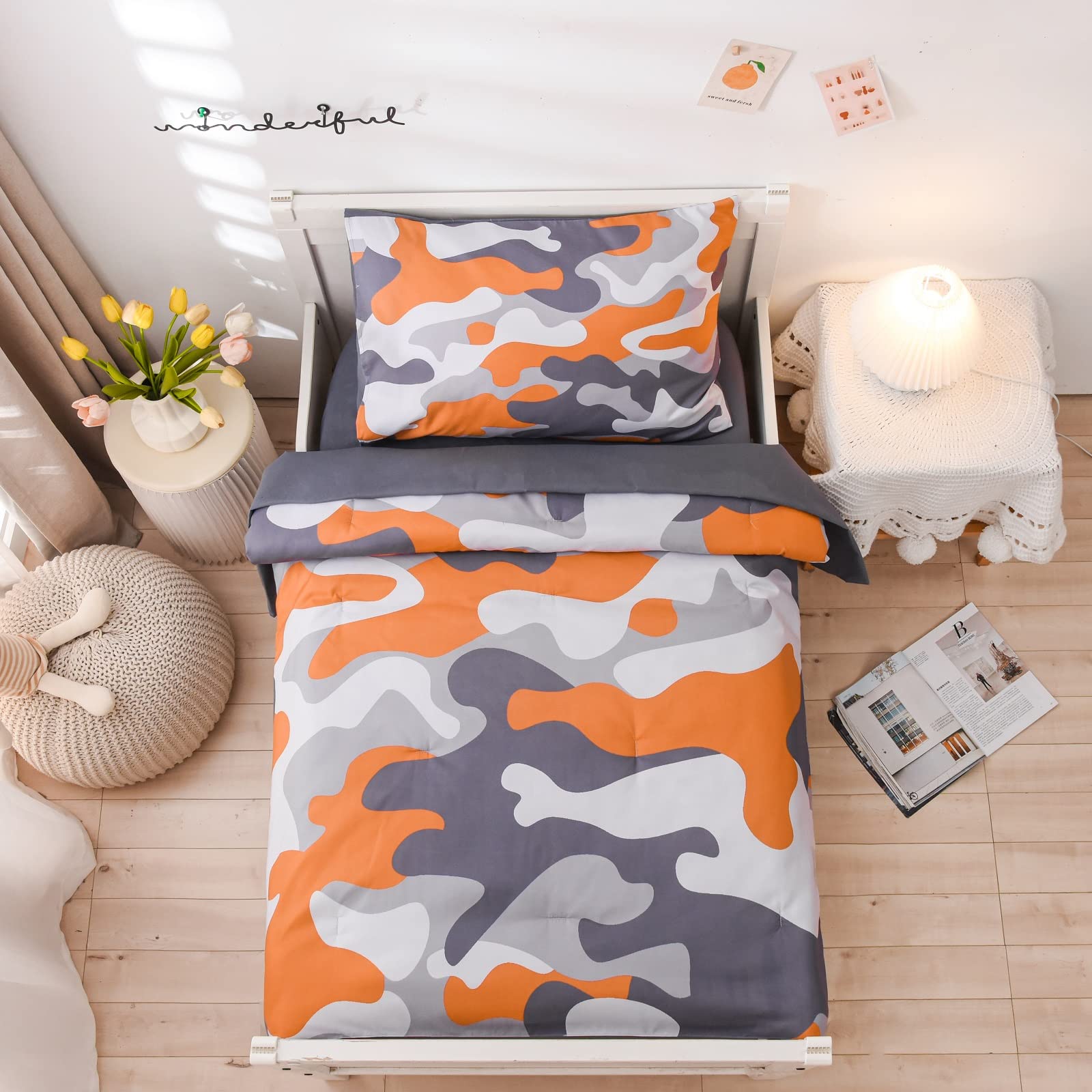 Camo And Orange Baby Bedding