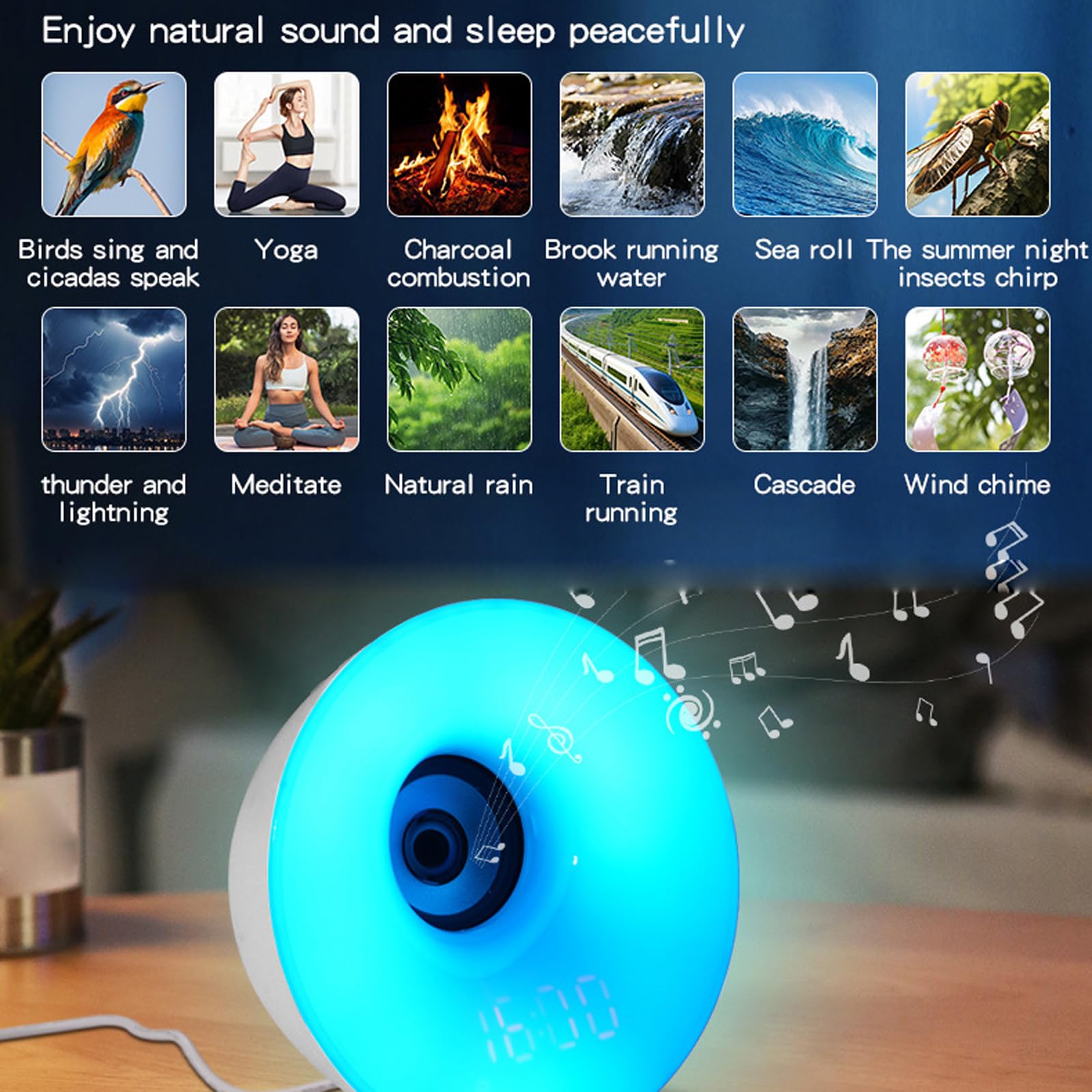 5-in-1 Night Light Bluetooth Speaker, LED Nachttischlampe mit Bluetooth Lautsprecher, Wecker, White Noise, Touch LED Tischlampe Dimmbar Farbwechsel mit Fernbedienung, Nachtlicht für Schlafzimmer