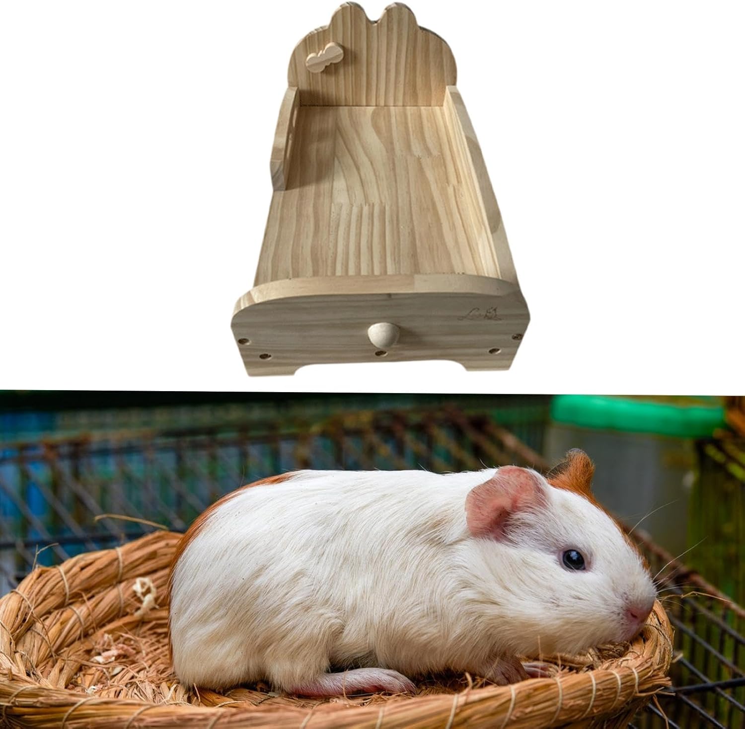 Wooden Guinea Pig Bed Small Animals Habitat Stable Cute Shape Hideout Nest for Hamsters Bunny Chinchillas Ferrets Guinea Pigs, L