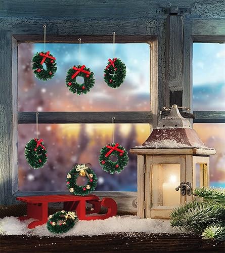 Miniatura 5 de 10 piezas de mini coronas artificiales de Navidad, casa de muñecas, corona de Navidad en miniatura para casa de muñecas, mini corona de Navidad para