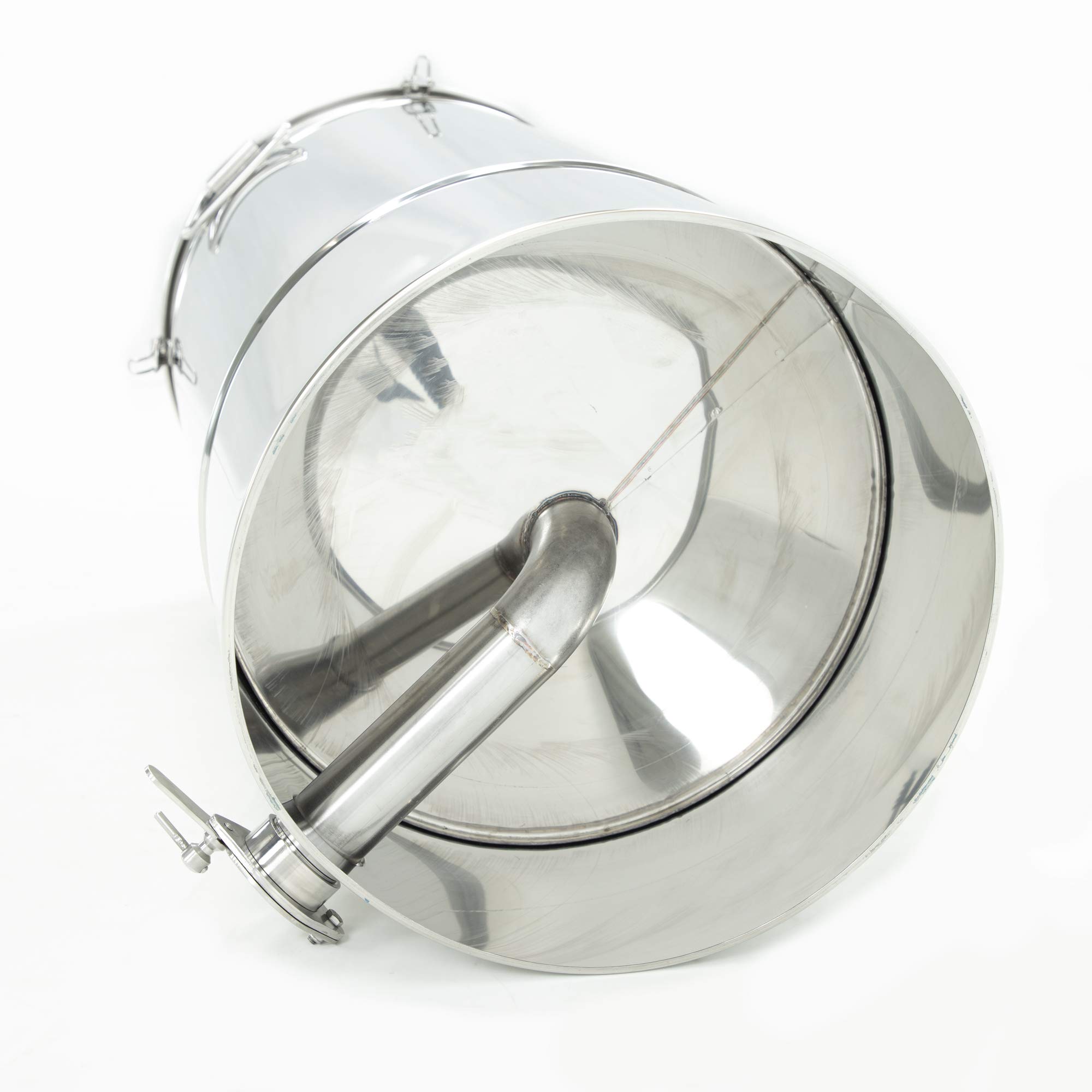 LYSON Honigabfüller Honigeimer Abfüllkübel Abfüllbehälter 50l (ca. 70 kg) für Honig mit konischem Boden Abdeckung Dichtung und Klammern aus Edelstahl TYPE (304)