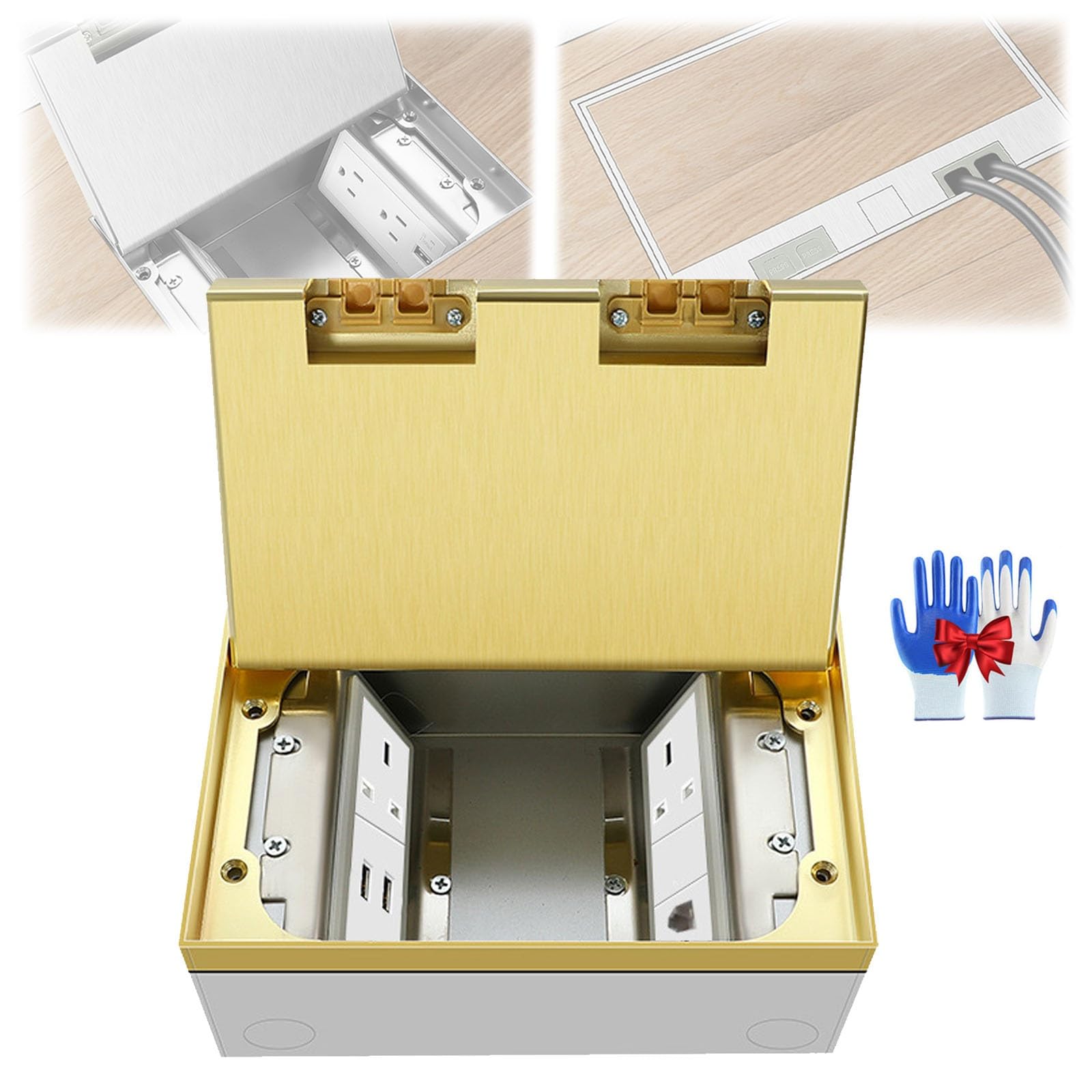 Enchufe De Suelo Para Interiores, Tomacorriente Empotrado En El Piso, Enchufe Oculto Encimera, Caja De Enchufes Para Cocina Sala De Estar Oficina(Gold,2*Standard+Rj45+2*USB)