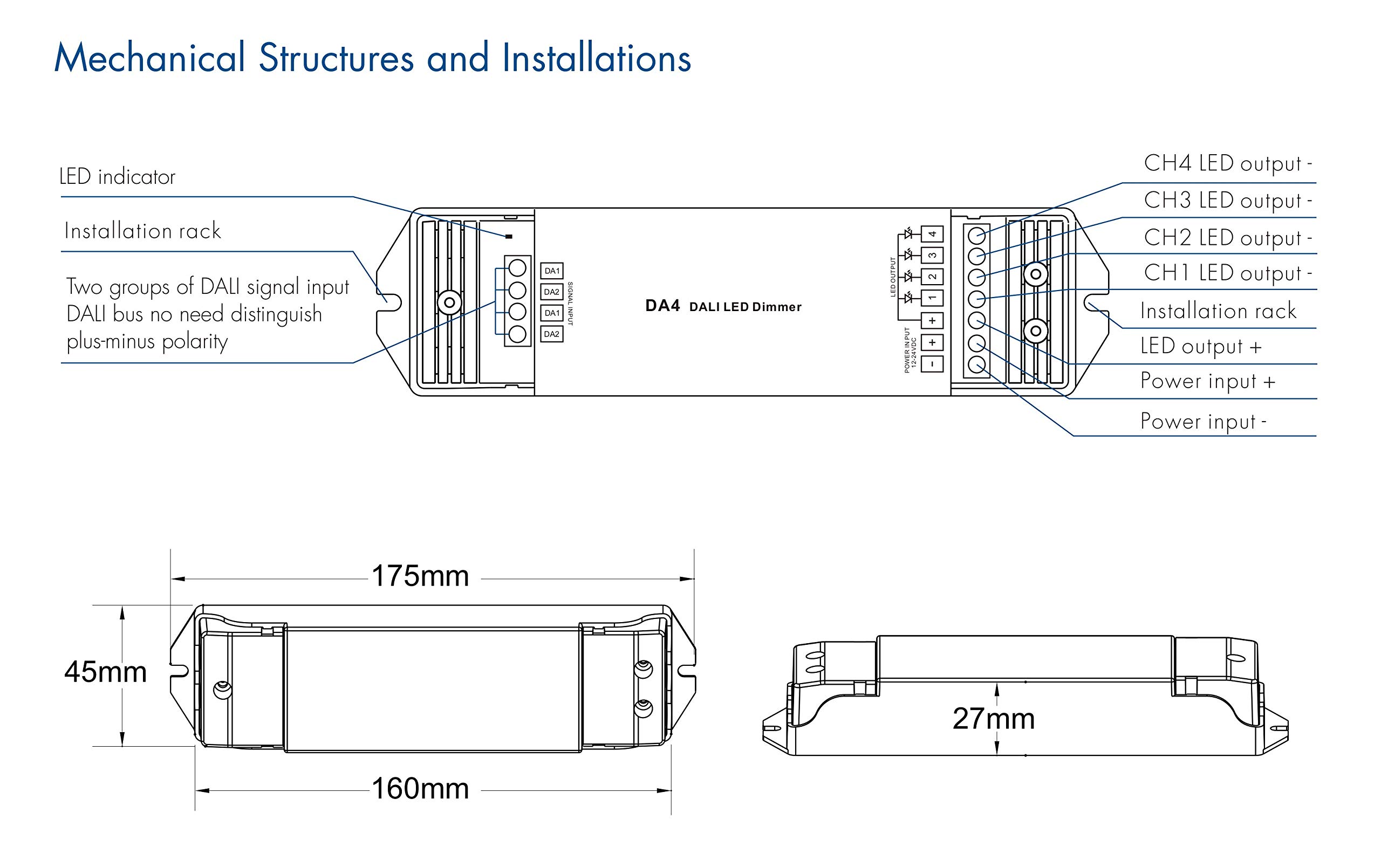 DALI Dimmer 12-24VDC, 4 Kanal Ausgang, 0-100% Dimmbereich (12-24V DALI Dimmer)
