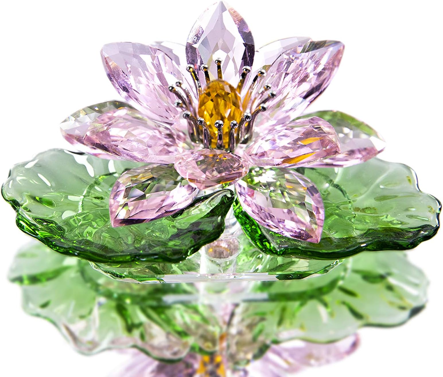 H&D HYALINE & DORA Pink Crystal Lotus Flower Figurine,Glass Flower Home Decor for Feng Shui,Gift Boxed