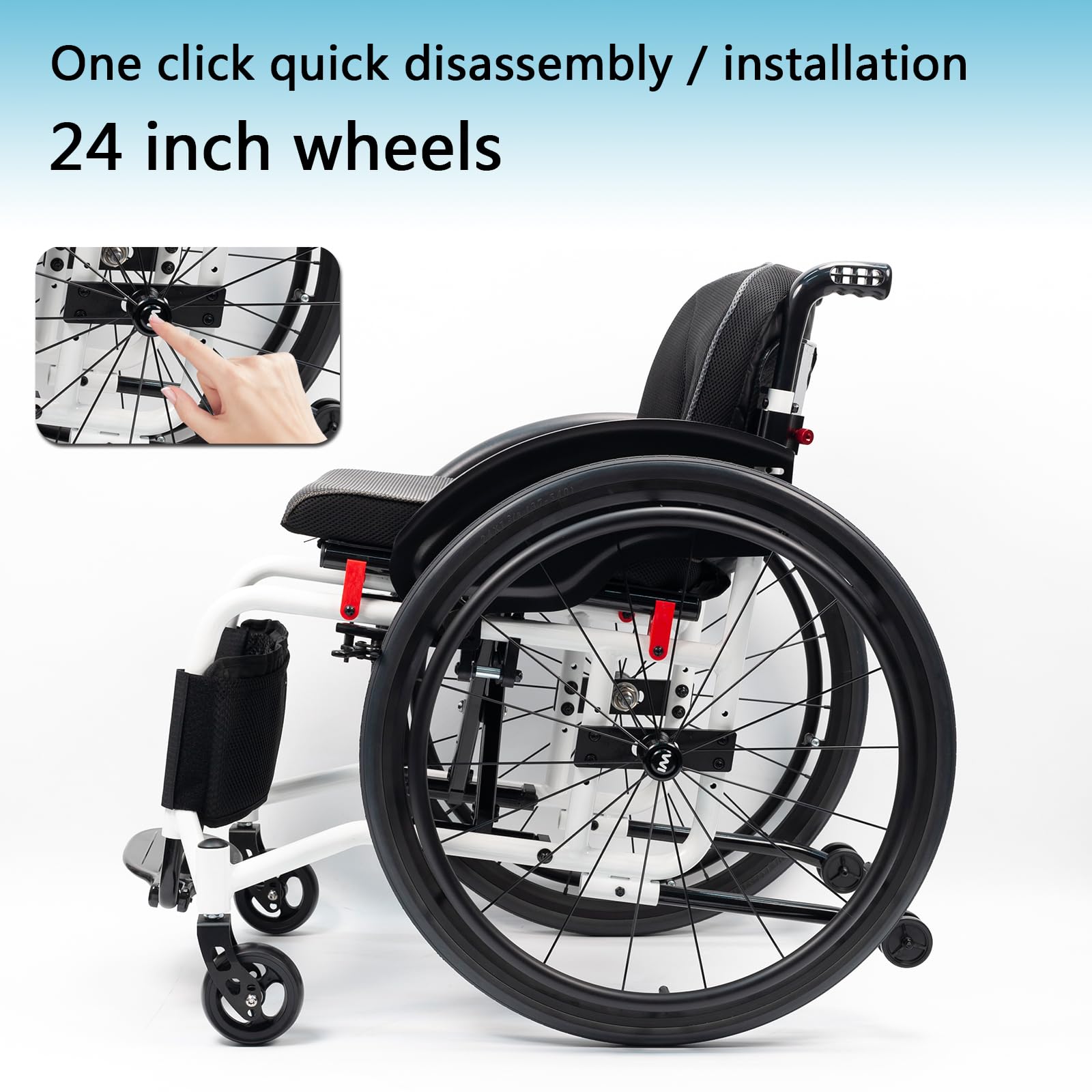 Silla De Ruedas De Transporte Plegable Liviano Para Adultos, Silla De Silla De Silla De Deportes Portátiles, Silla Manual Autopropulsada Con Anti-tipper, Material De Aleación De Aluminio(38cm/15in,whi