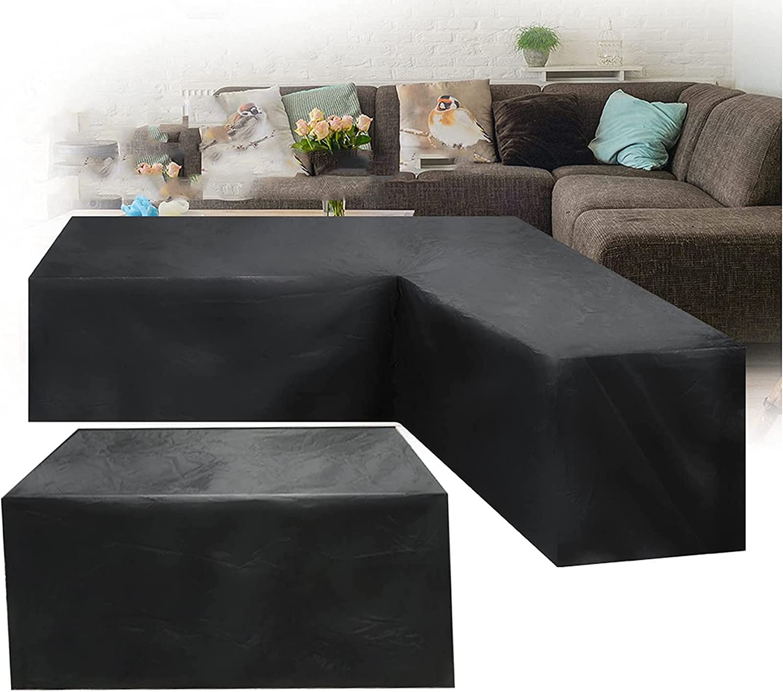 IQOAIJ Funda De Sofá En Forma De L Funda Protectora Sofá De La Esquina Fundas Muebles Impermeable para Mesas Y Sillas De Patio, ProteccióN Exterior JardíN Patio,286x286x82cm/55x95x68cm