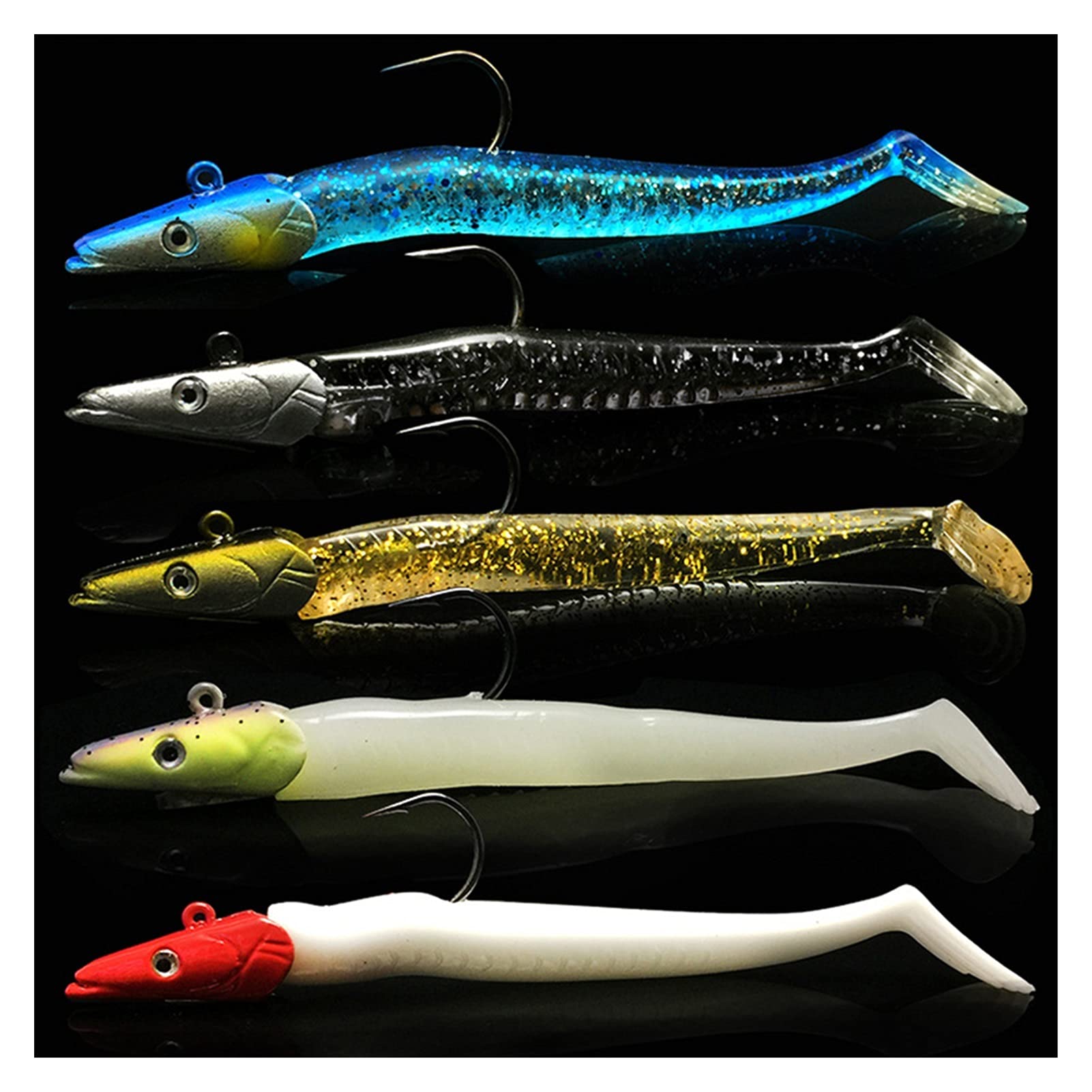 caihuashopping Kunstköder Weiche Angelköder Set weiche Köder mit Box Angelgerät Künstliche Fischerei Köder für Bass Pike Köder 5 stücke Kunstköder Gummifische