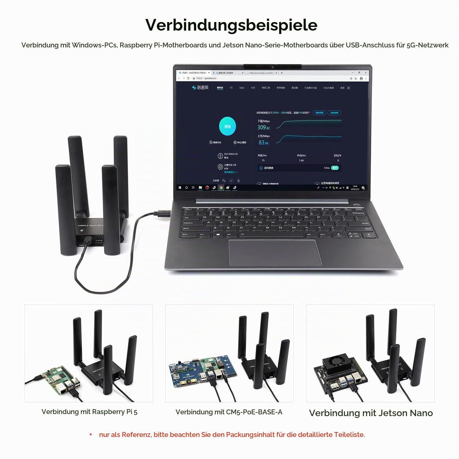 Waveshare 5G DONGLE Expansion Board ONLY, USB 3.2 Port, Aluminum Alloy Case, Quad Antennas, Onboard M.2 Key B Interface, Does NOT Include 5G Module