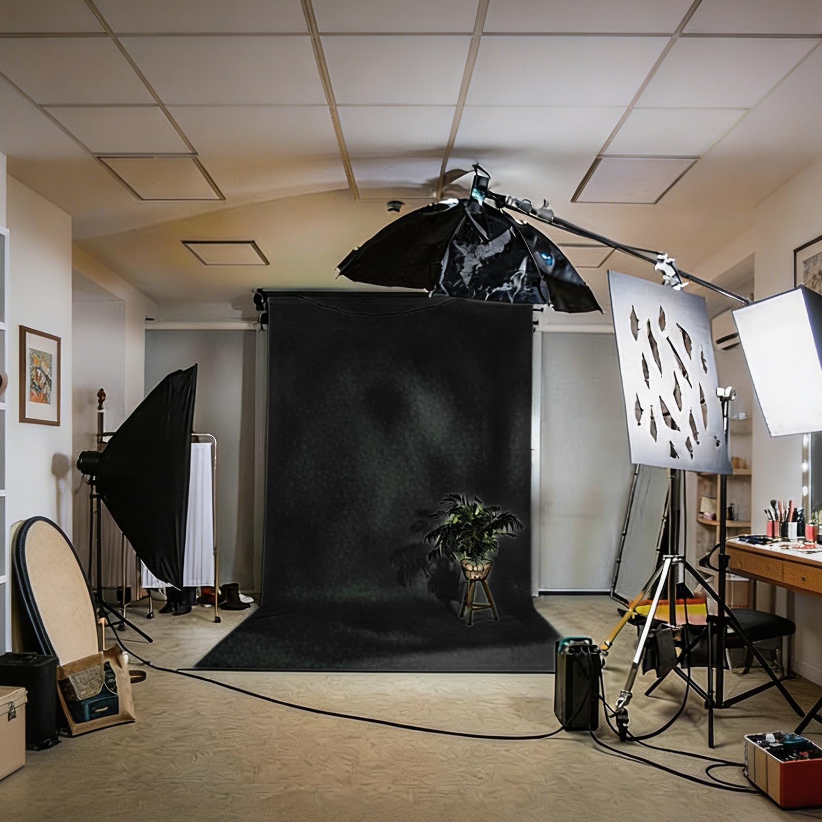 Sfondo per foto, grande pieghevole, in poliestere, lavabile, per servizi fotografici, feste, tenda, studio e live (nero, 3 x 6 m)