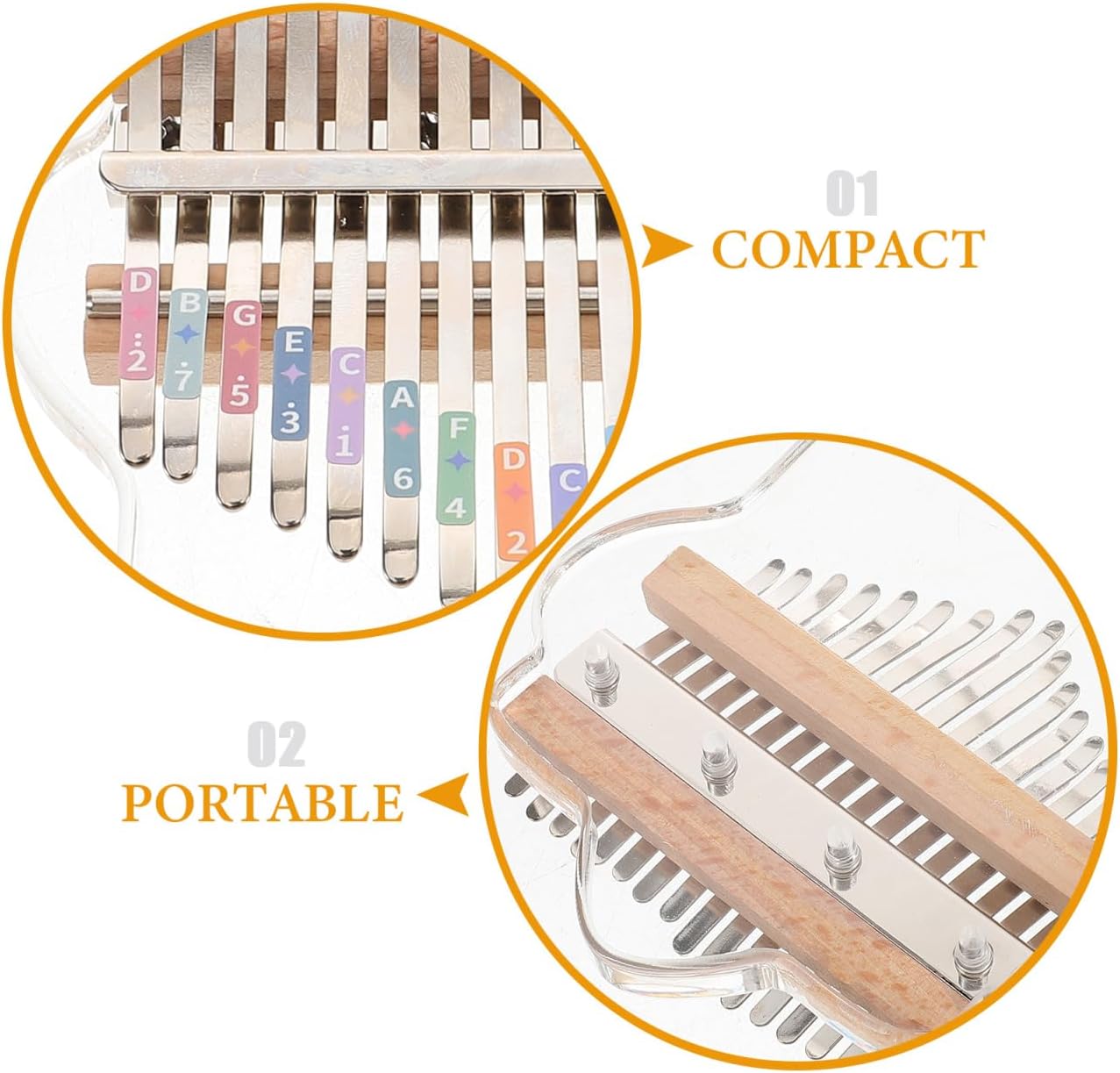1Pc Kalimba Thumb Piano 17 Keys Crystal Acrylic Finger Piano Musical Instrument Present with Tune Hammer and Study Instruction for Adult Beginners Professional Clear