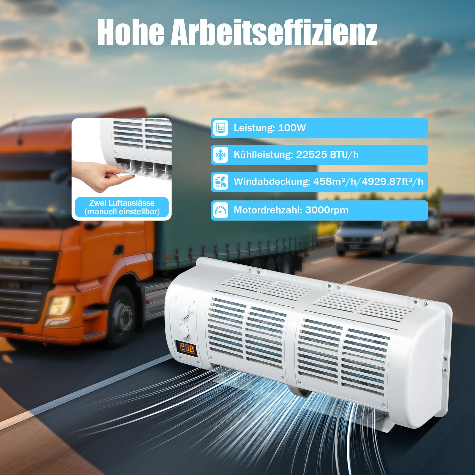 Climatiseur 12V, Pour Voiture Mural, Caravane Climatiseur, Vitesse Du Vent Et Température Réglables, Faible Niveau Sonore, Ecran LCD, 100W, 3000 Tr/Min
