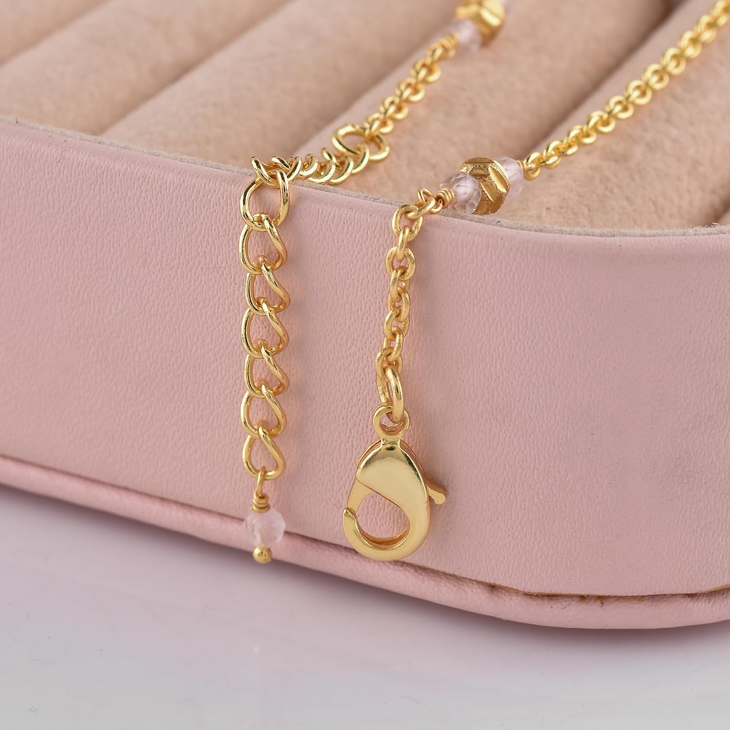 InfinityGemsArt Ankle Bracelets For Women, Natural Birthstone Beaded Boho Beach Jewelry, Dainty Gemstone Cute Fish Charm Anklet, 18k Gold Plated 9+1.5 inch Adjustable Chain, Handmade Birthday Gifts