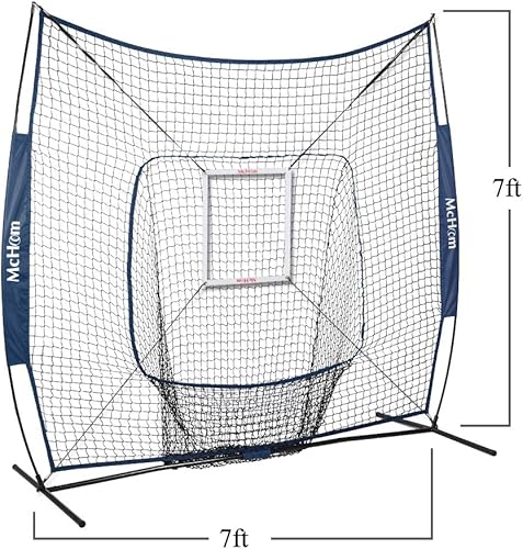 Miniatura 3 de McHom Juego de red de práctica de béisbol y sóftbol de 7 x 7 pies con camiseta de viaje, 3 bolas pesadas y zona de golpe para práctica de golpe,