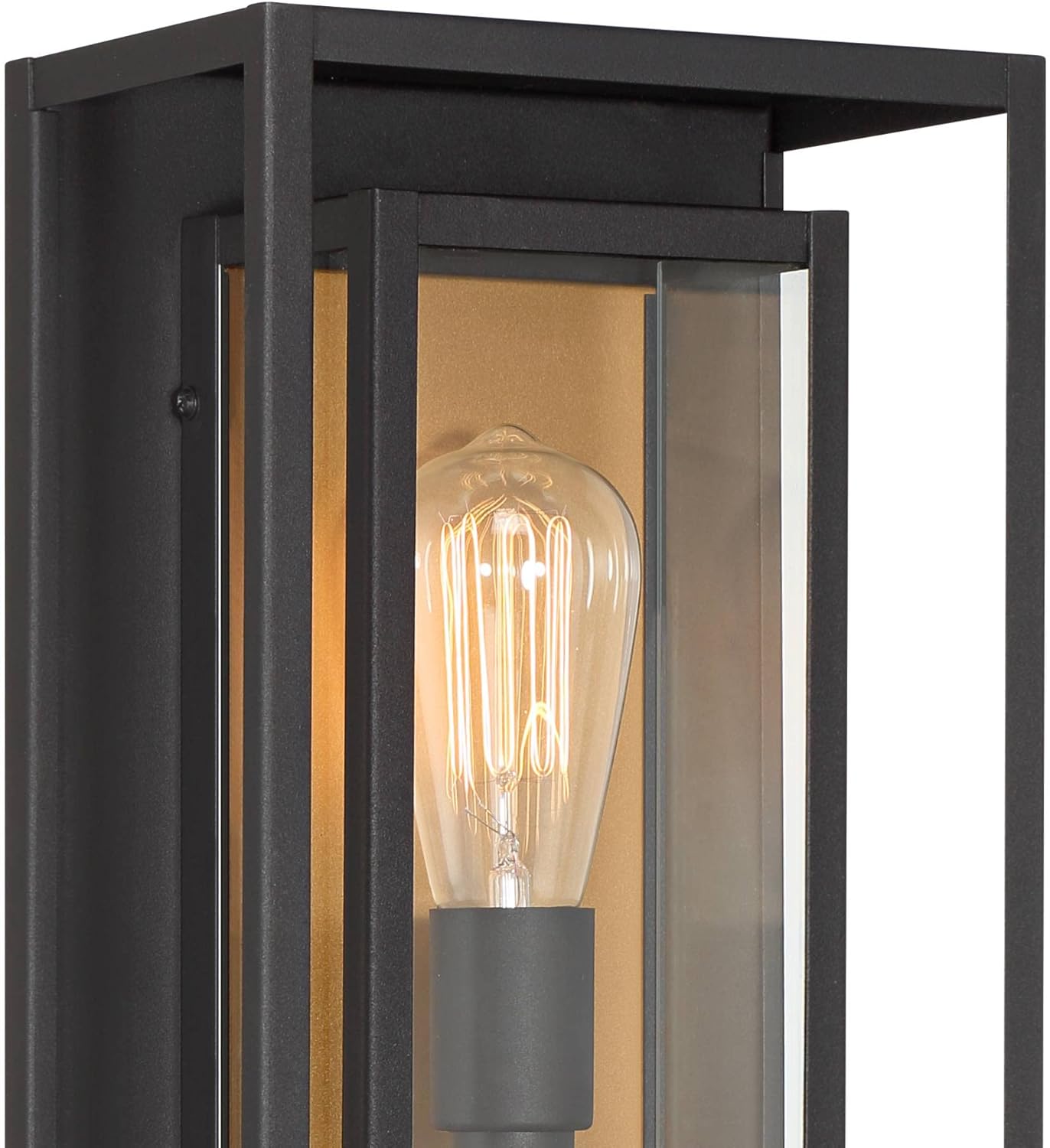 Possini Euro Design Metropolis Mid Century Modern Outdoor Wall Light Fixture Textured Black Soft Gold 22" Clear Glass Panels for Exterior House Porch Patio Outside Deck Garage Yard Garden Home