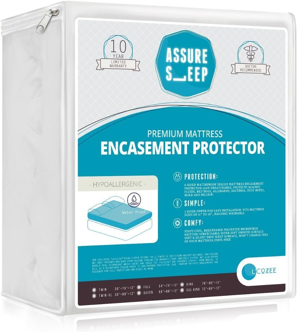 Amazon｜Assure Sleep 防水/ベッドバグプルーフマットレスケース、ファスナー付きマットレスカバー、 Queen 60