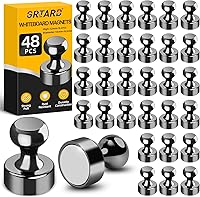 Grtard 48 Pack Strong Black Magnetic Push Pins - Neodymium Fridge Whiteboard Magnets for Office School Kitchen Maps
