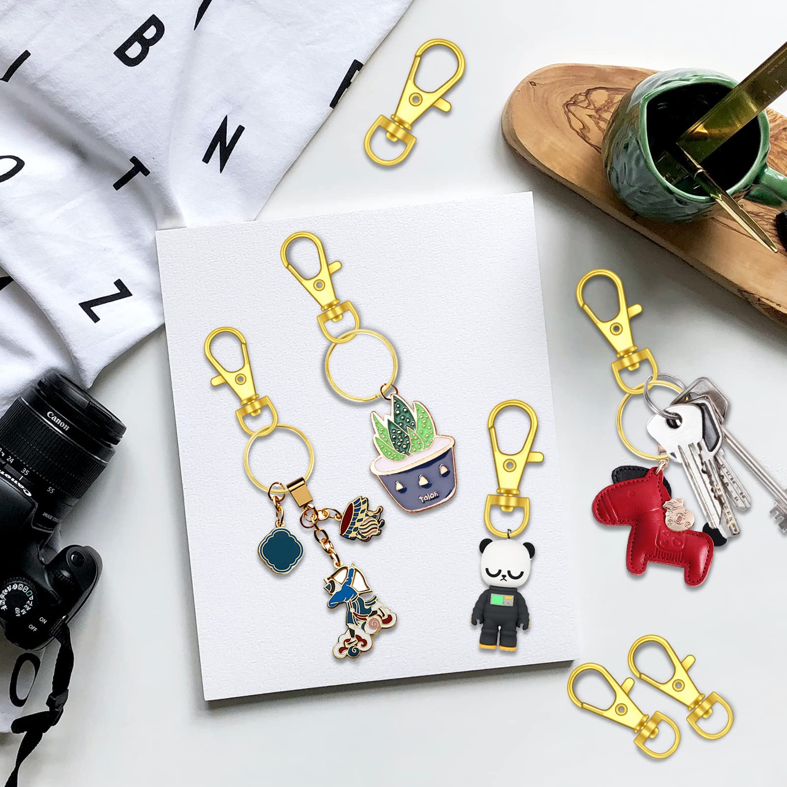 Kit 60 Pezzi: Moschettoni Girevoli E Anelli Portachiavi In Oro - Per Borse, Collari, Fai Da Te