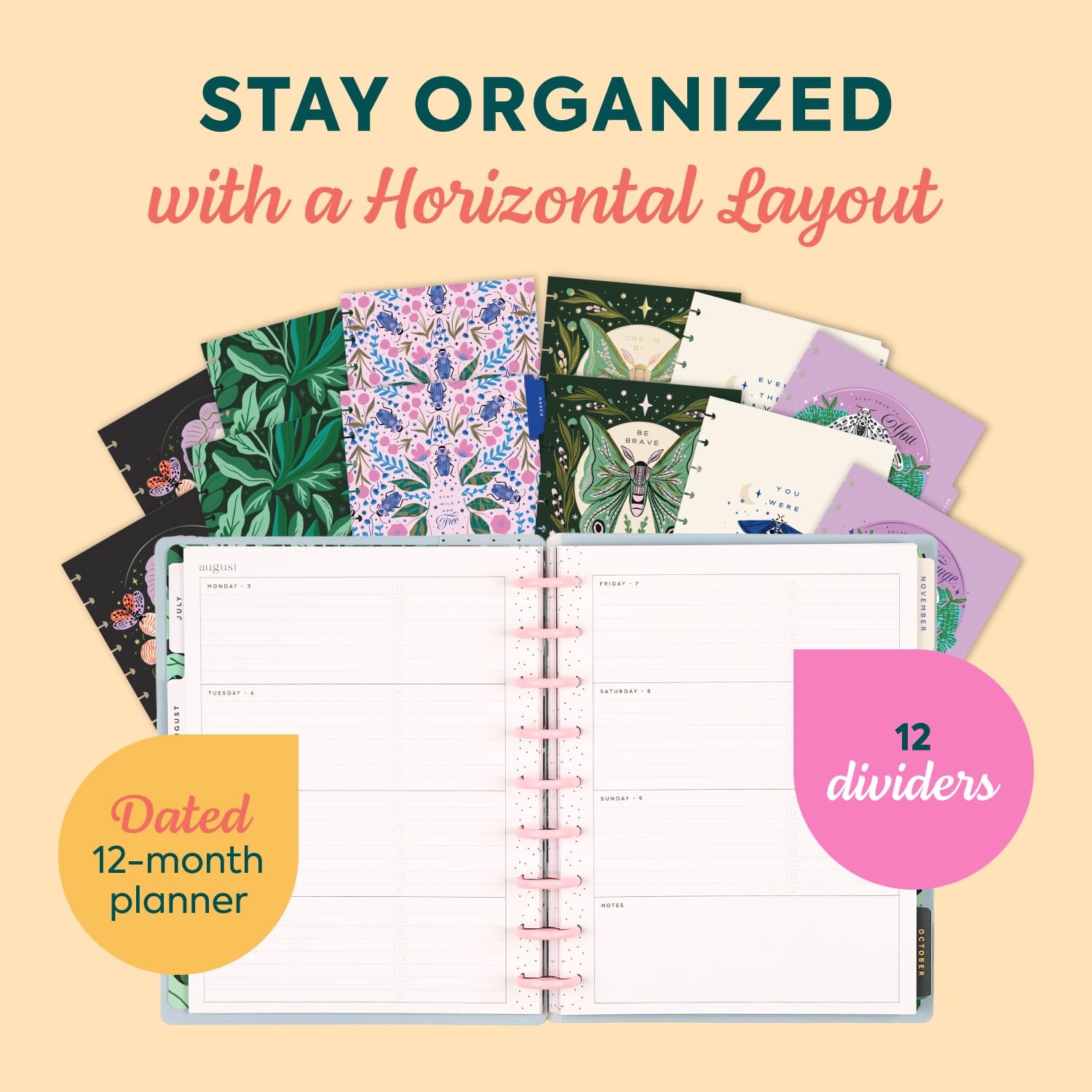 The Happy Planner Mystic Moths Sage Classic - Agenda de 12 meses con fecha de disco