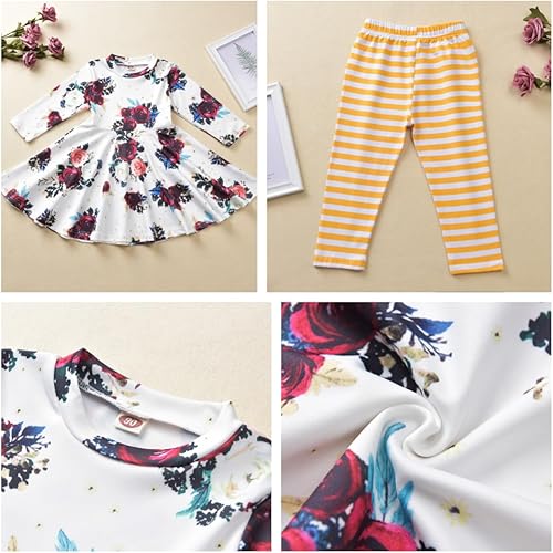 Vista 5 de Conjunto de ropa de otoño para niñas pequeñas, túnicas altas, leggings, ropa boutique