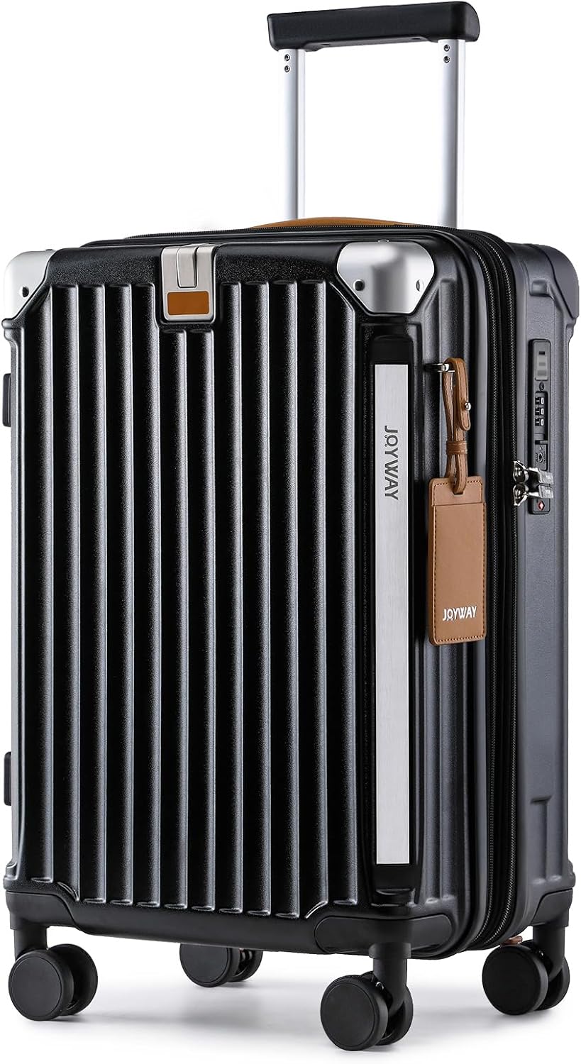 Joyway Carry On Luggage, Expandable Suitcase with Smart Cup Holder and USB Port, 20 IN Hardside Checked with TSA Lock Spinner Double Wheels, Black Carry-On 20-Inch Black