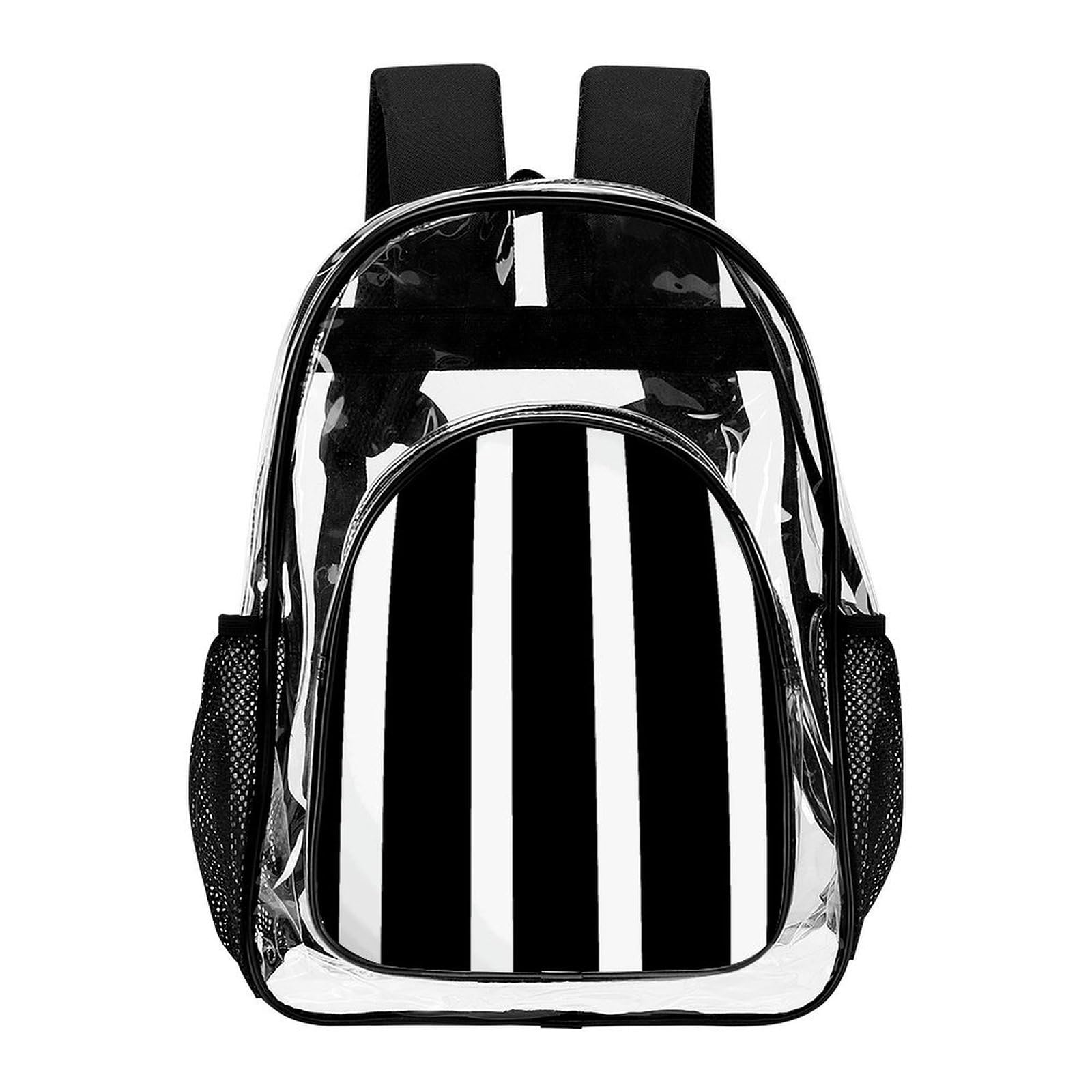 Rucksack, gestreift, transparent, PVC, für Sicherheit, Arbeit, Reisen, Stadion, Schwarz / Weiß