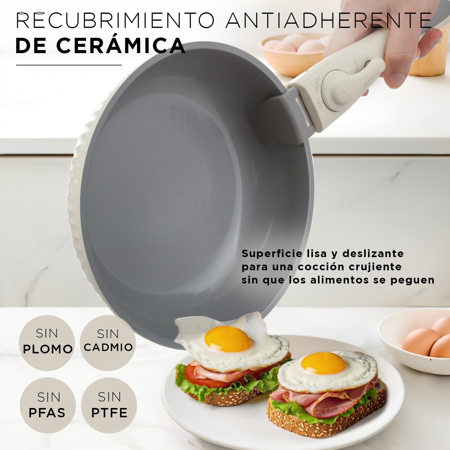 KASANOVA 9 ollas y sartenes con mango desmontable, revestimiento antiadherente de cerámica, juego antiadherente apilable, apto para horno, apto para inducción, sin PTFE, PFAS, PFOA, plomo, cadmio,