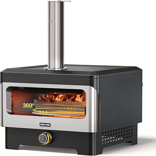 EAST OAK Horno de pizza para exteriores de 12 pulgadas con piedra giratoria de 360, máquina de pizza de encimera de madera, relleno seguro de