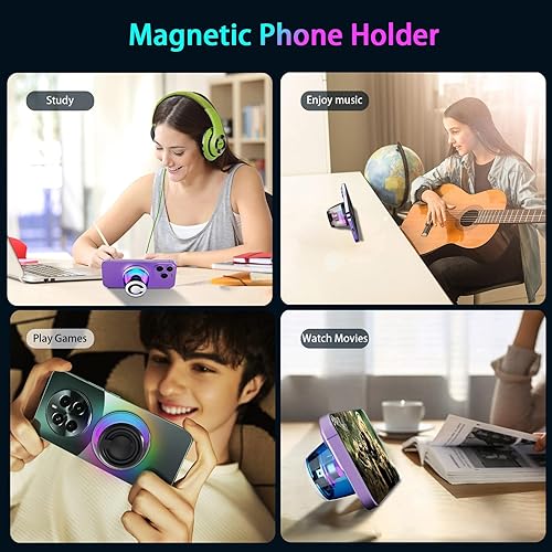 Miniatura 3 de Altavoz Bluetooth magnético, altavoz Bluetooth de inducción inalámbrico, mini soporte portátil para teléfono celular para iPhone, cordón y luz