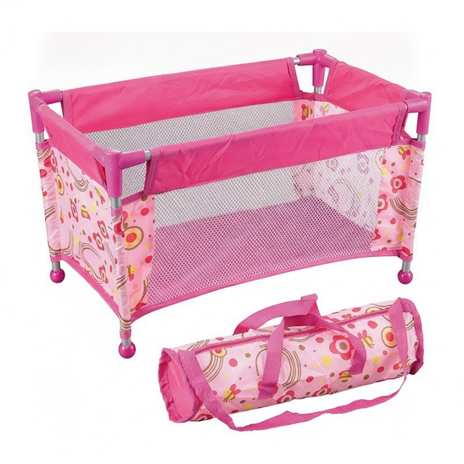 Letto da Gioco per Bambole Portatile | Stabile, Letto per Bambole con Borsa il Trasporto, Rimovibile, Gioclo, Giochi di Ruolo, Asilo, Bambini, Tessuto Cuore