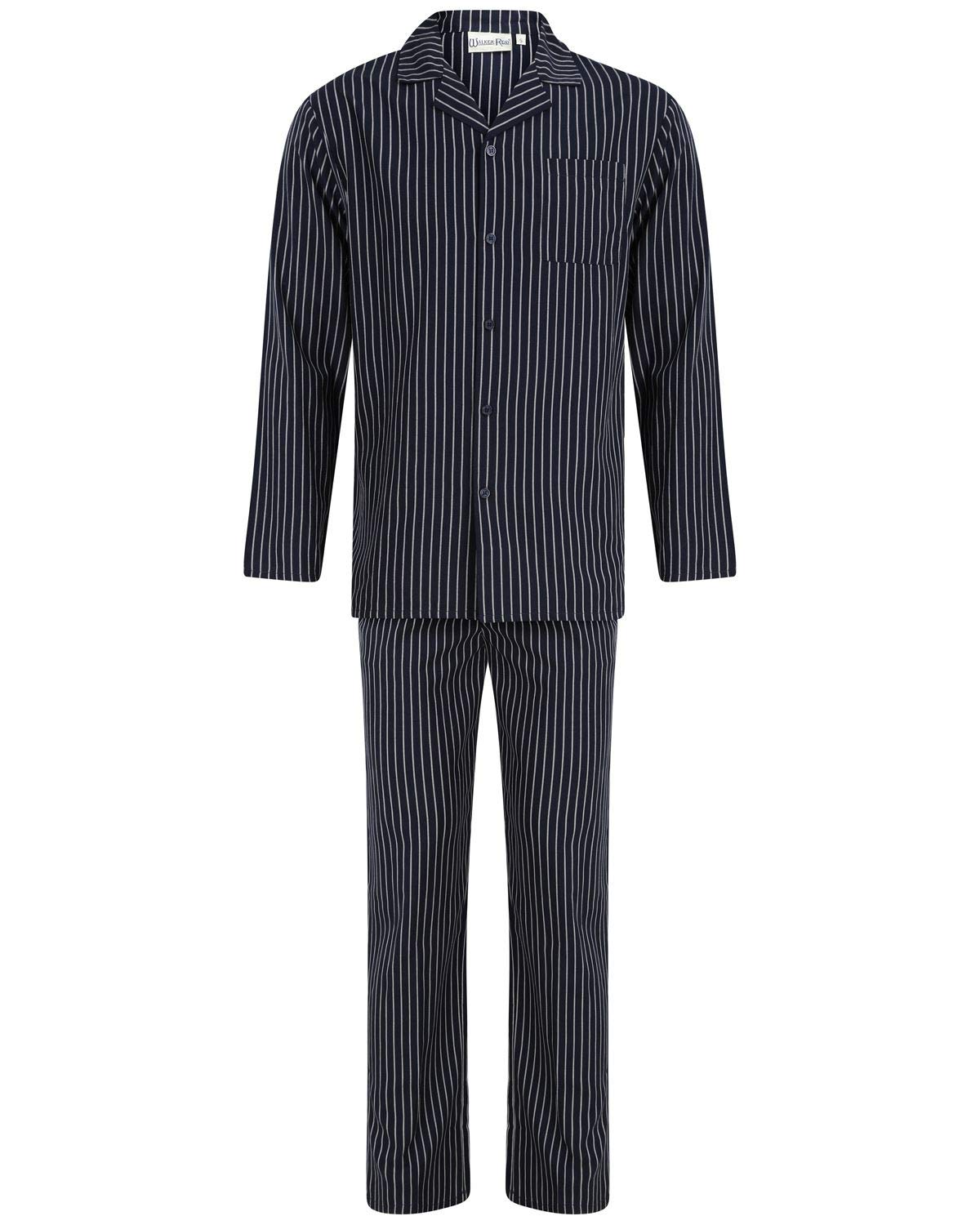 Walker Reid Men's Dark Navy Stripe Woven Pyjamas Wr66816 2XL