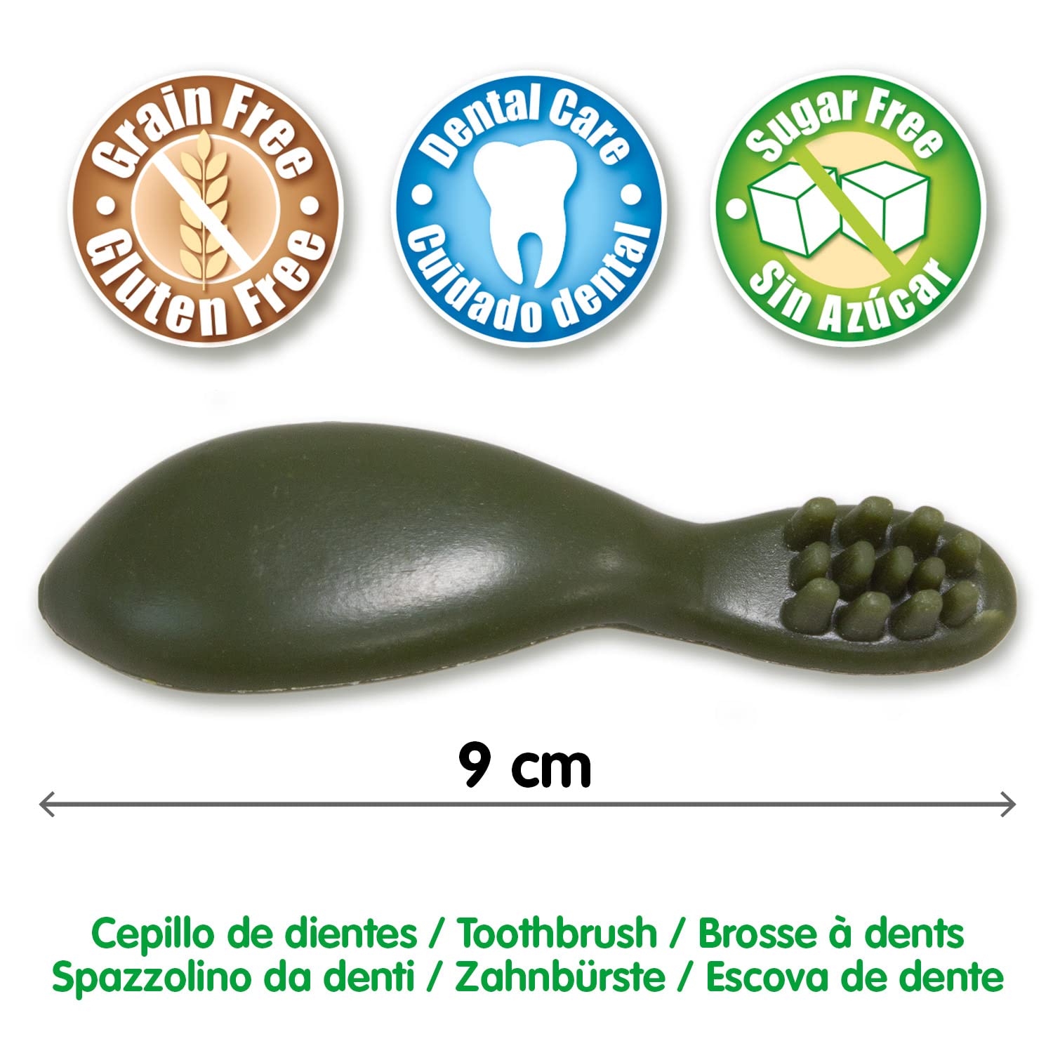 Arquivet Dental Treats - Przekąska dentystyczna dla psów w kształcie szczoteczki 9 cm / 12 g (Expo 200 sztuk) - Bez cukru, bezzbóż, bezglutenowa - Składniki roślinne - Kontrola kamienia nazębnego