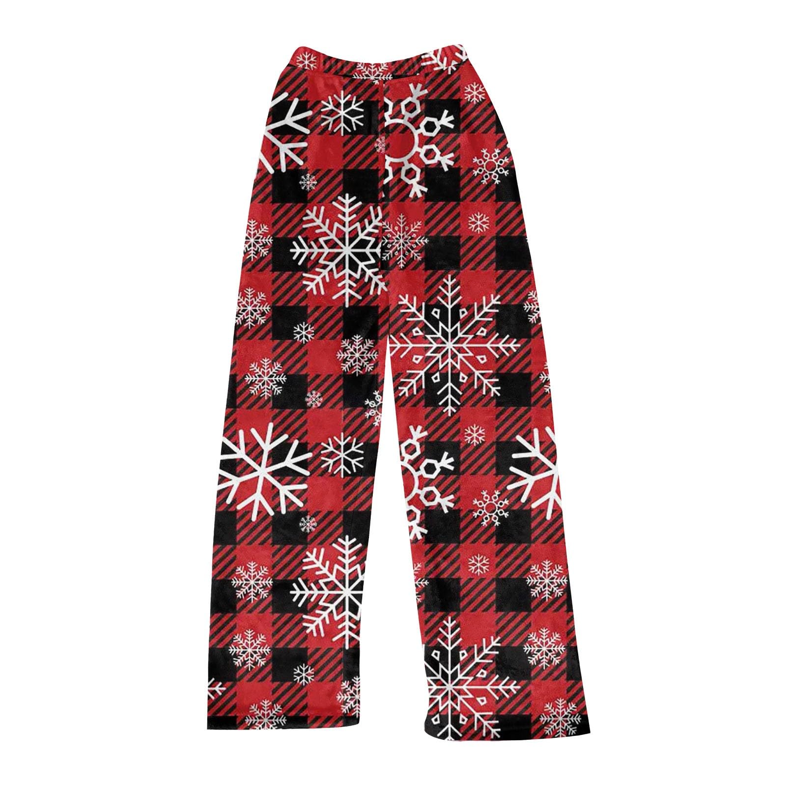 Christmas Pajamas for Women Long Pants Funny Tree Snowflake Print Pajama Bottoms Drawstring Lightweight Sleepwear