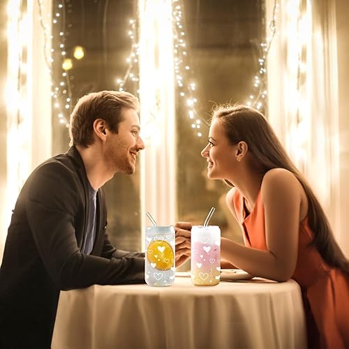 Vista 40 de Vasos de vidrio con tapas y pajitas, 1 paquete, tazas de café de vidrio, taza de vidrio con tapa para café helado, batido, cóctel, cerveza, whisky