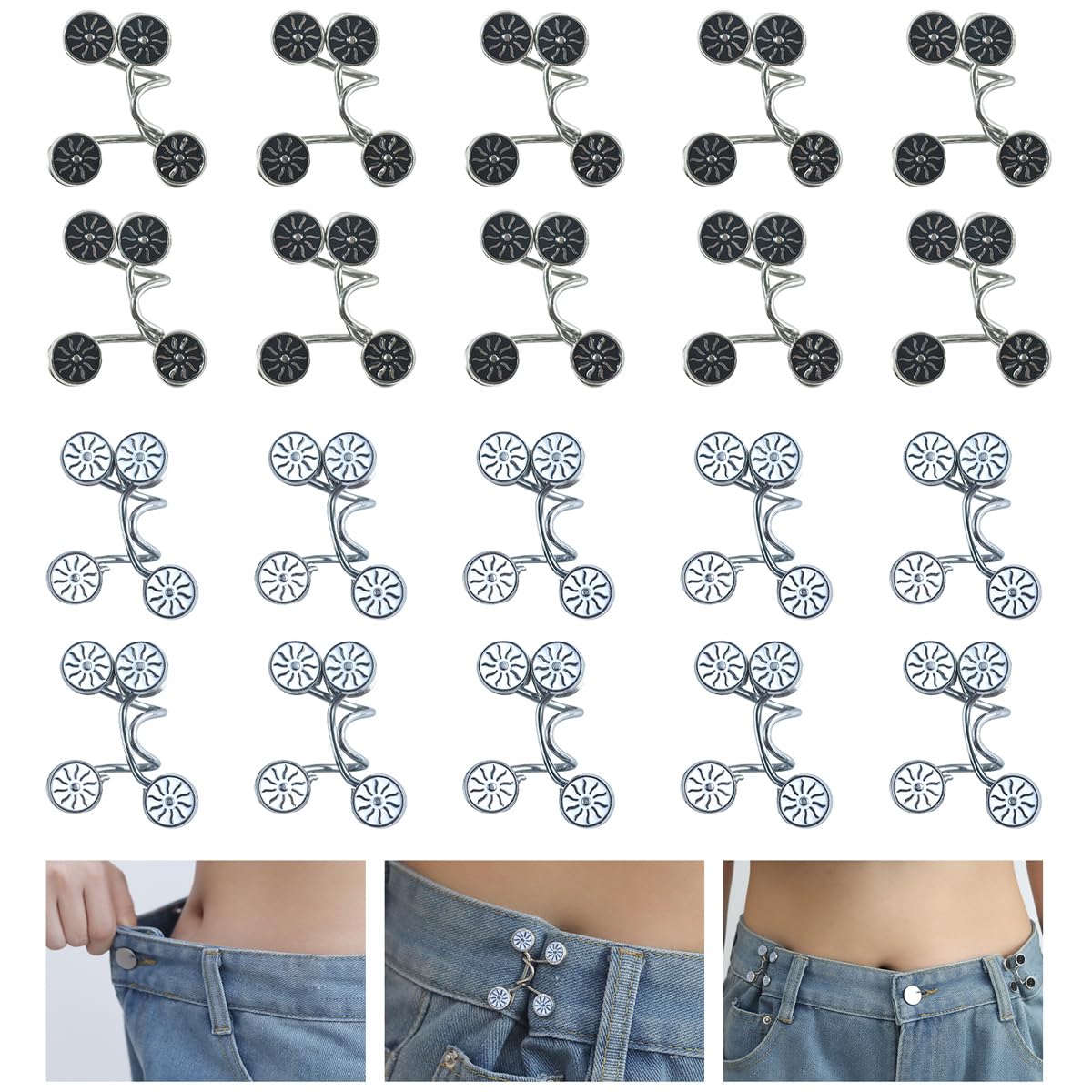 EAEDMY 120PCS Pants Waist Tightener for Jean, Adjustable Pants Button Tightener for Loose Jeans or Skirts, Pants Clips to Tighten Waist, Button Pins