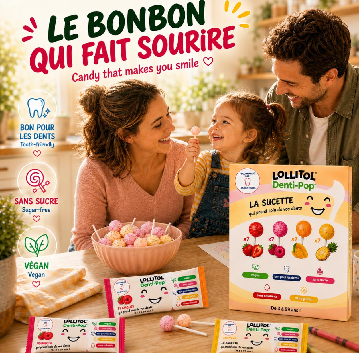 LOLLITOL Sucettes Sans Sucre 28 Pièces – Bonbon Sans Sucre, Lollipop Vegan Saveurs Fruits (Fraise, Framboise, Mangue, Ananas) – Sans Aspartame, Coffret Découverte