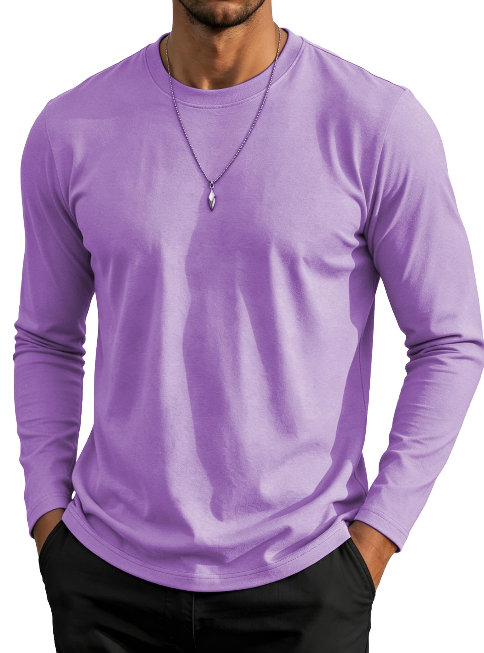 Men's Basic T-Shirt Crew Neck Long Sleeve Shirt Pullover Lightweight Casual Style