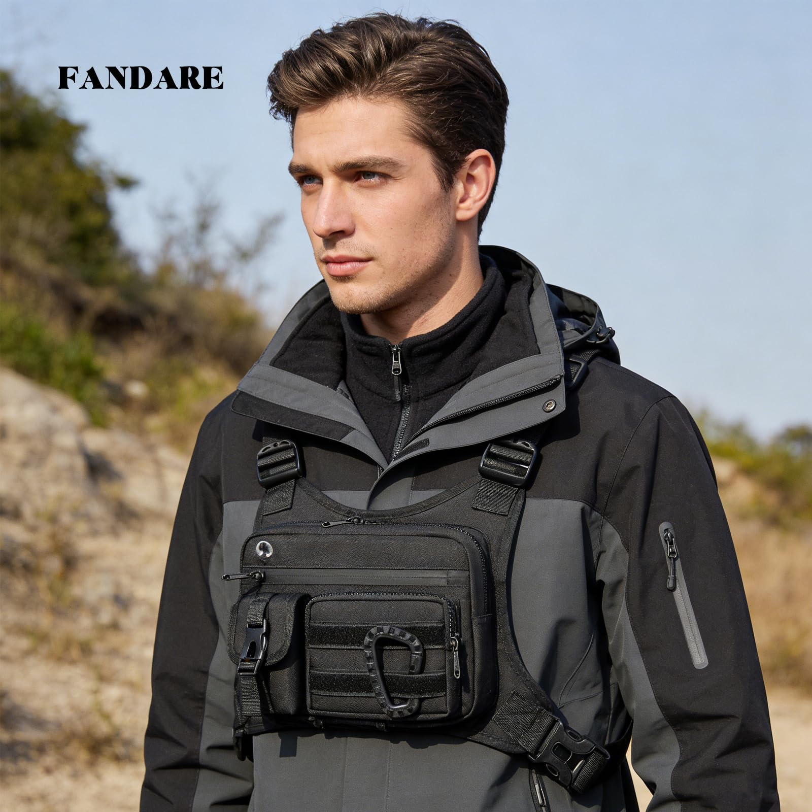 FANDARE Borsa Gilet Da Corsa Anteriore Antifurto Zaino Monospalla Borsa a Tracolla da Ascella per Uomo Donna Borsello Doppia Borsa a Spalla per Trekking Ciclismo Viaggio Moto EDC Zainetto