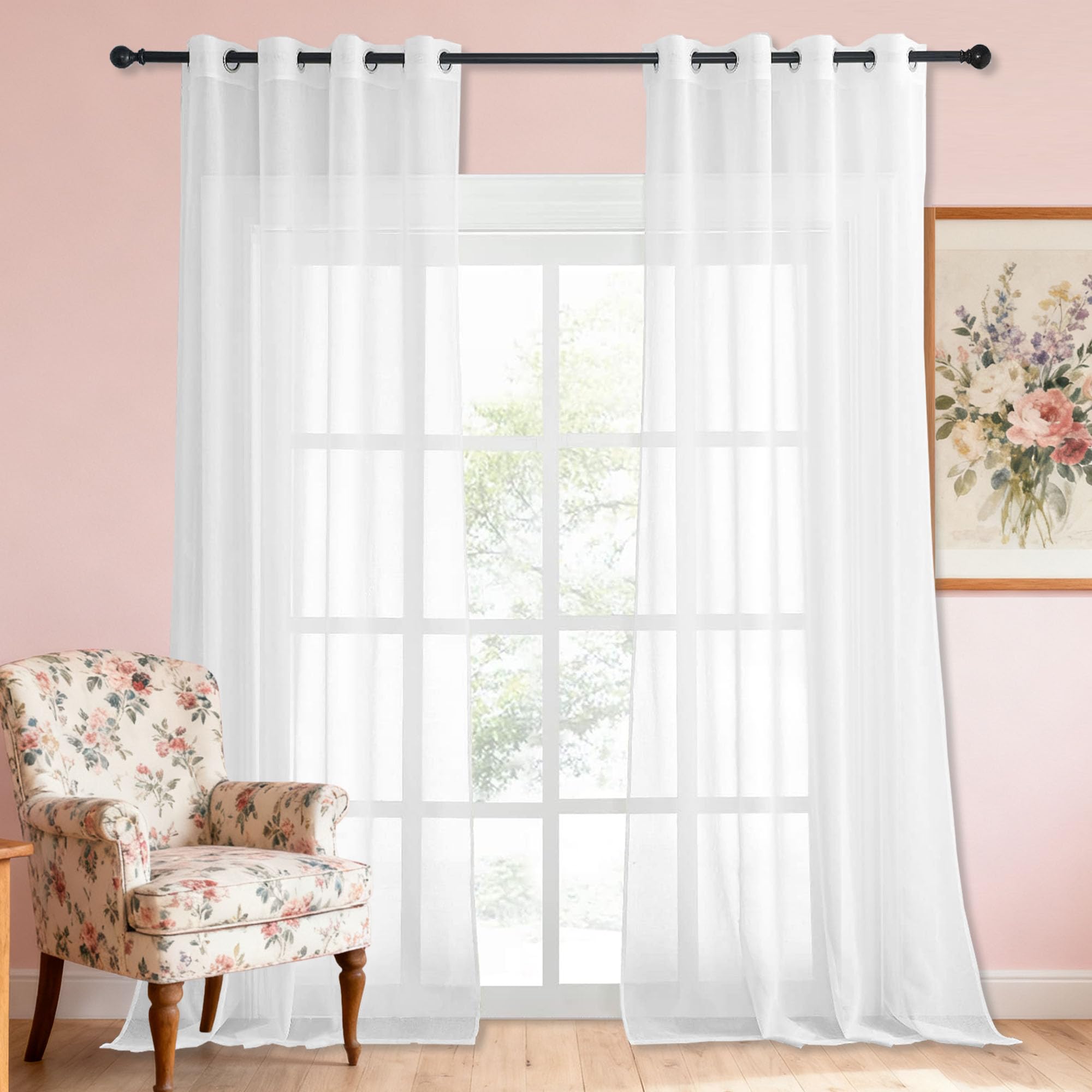 Voile de fenêtre haut de gamme blanc 120 x 125 cm décoration épurée