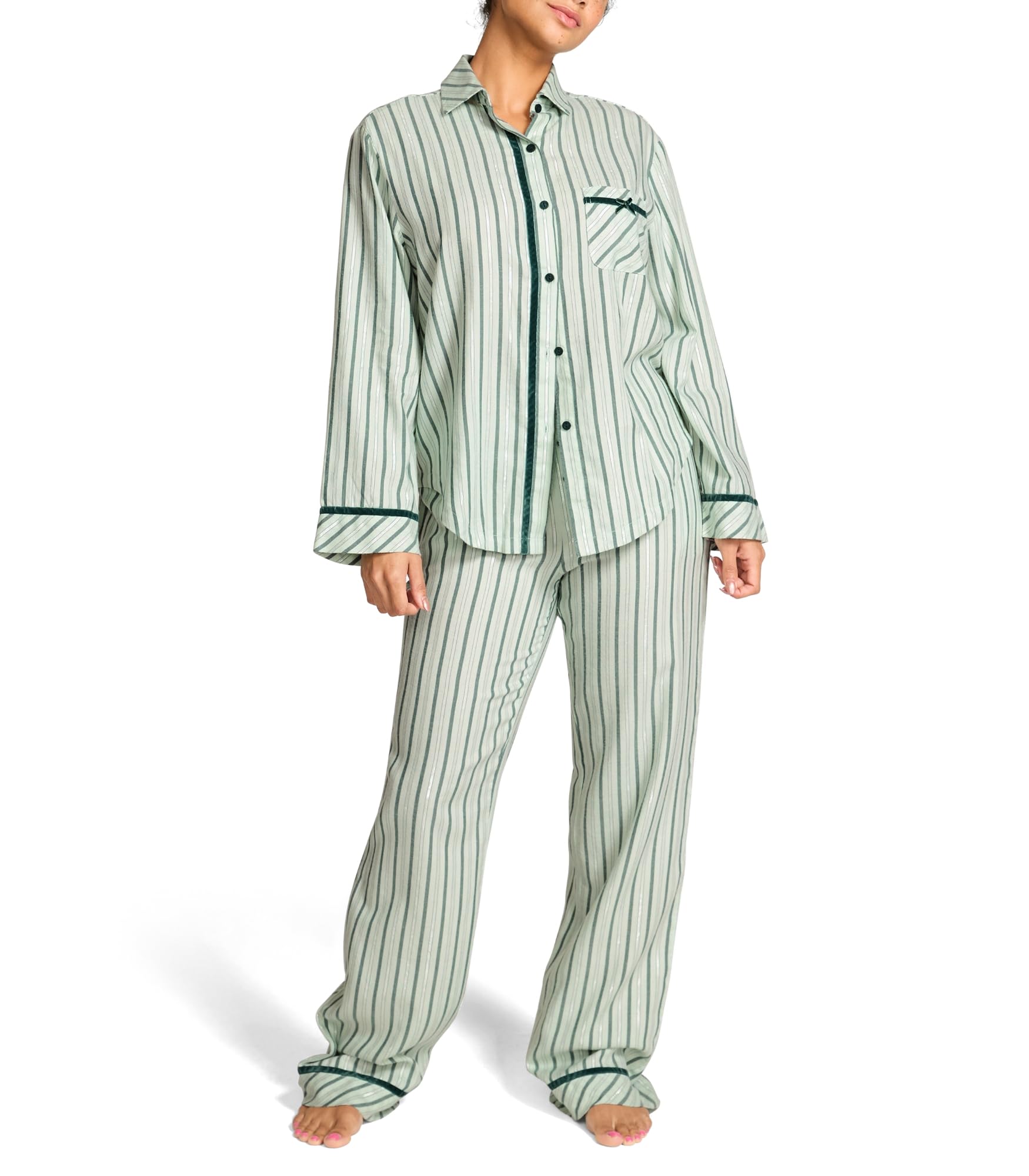 Victoria's Secret PINK Women's Flannel Pajama Set, Long Sleeve Button Down Shirt & Pants