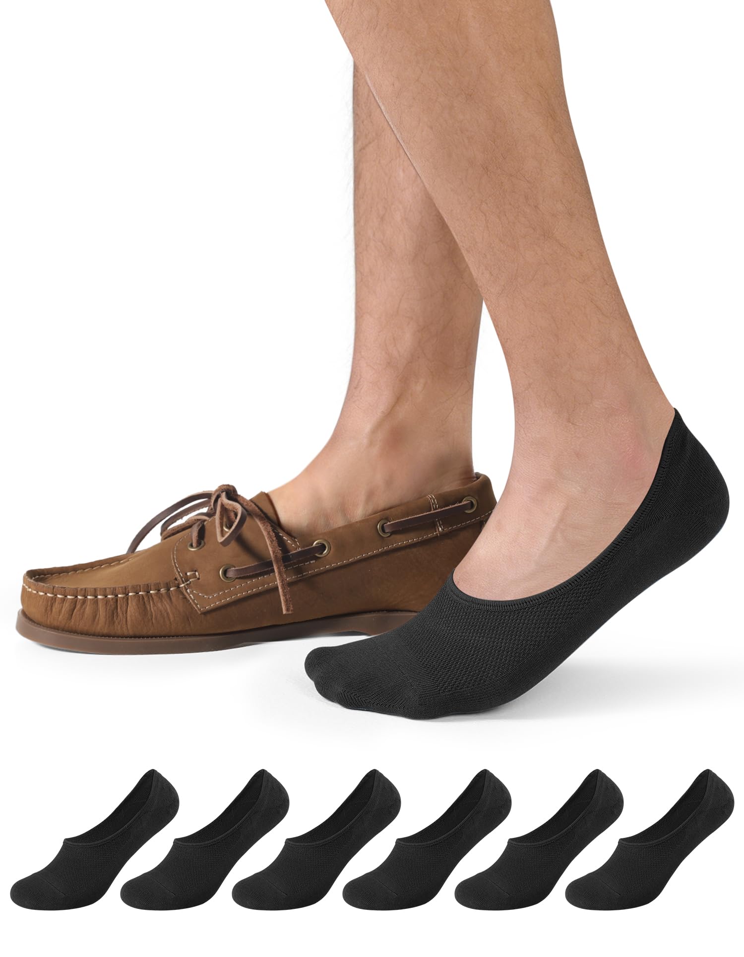 CLOSEMATE 6 Paia Calze Fantasmini Uomo in Cotone per Mocassini e Loafer | Estivi invisibili, silicone antiscivolo, taglio basso, disponibili in nero, bianco e grigio.