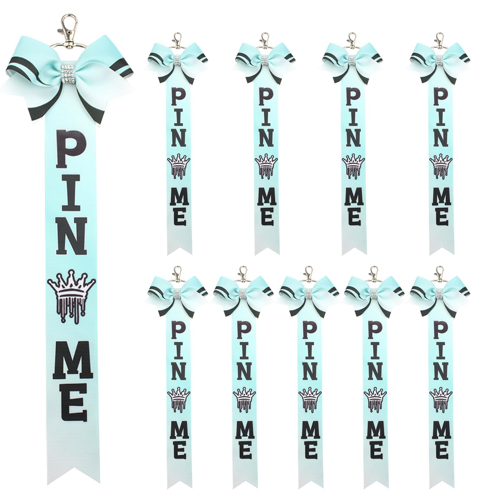 Kalttoy 10pcs Polyester Ribbon Keychains Rhinestones Bowknot Decorations for Girls Sports Ornaments Keyring Ornament Cheerleading Bag Charm