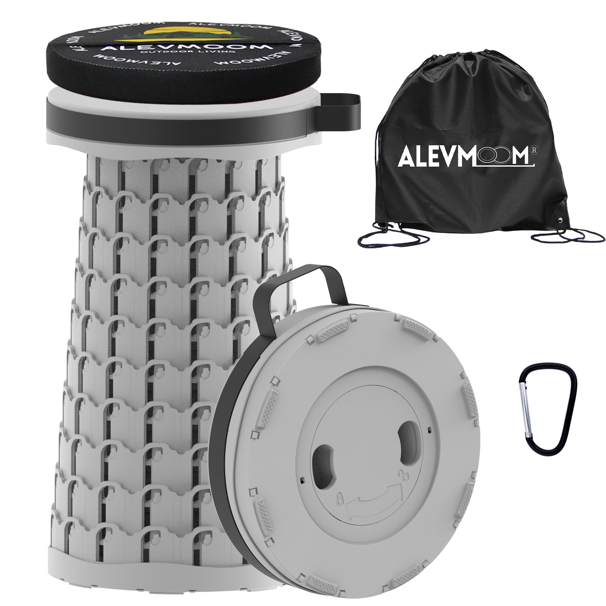 ALEVMOOM Upgraded Collapsible Stool with Cushion & Bag, 18" H Portable Retractable Telescoping Folding Stool for Adults, Lightweight But Sturdy