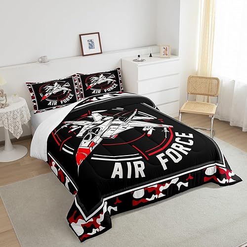 Miniatura 4 de ZZRS2779ZMD-BZ_USF - Juego de edredón de tamaño matrimonial, ropa de cama de 3 piezas con diseño de camuflaje militar, rojo y negro para niños,