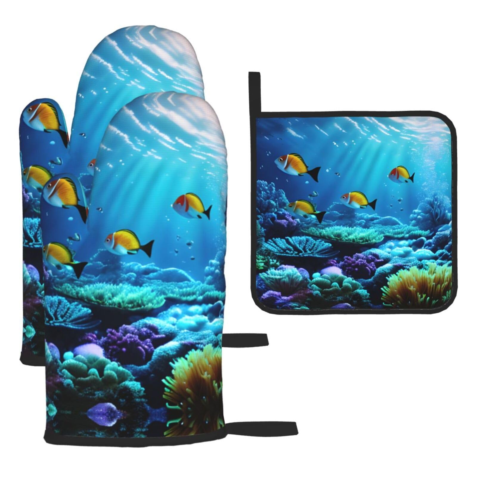 Tranquil Underwater Scenery Christmas Oven Mitts,Cute Cooking Glove,Heat Resistant,Oven Mitts Gift for Mom,Housewarming