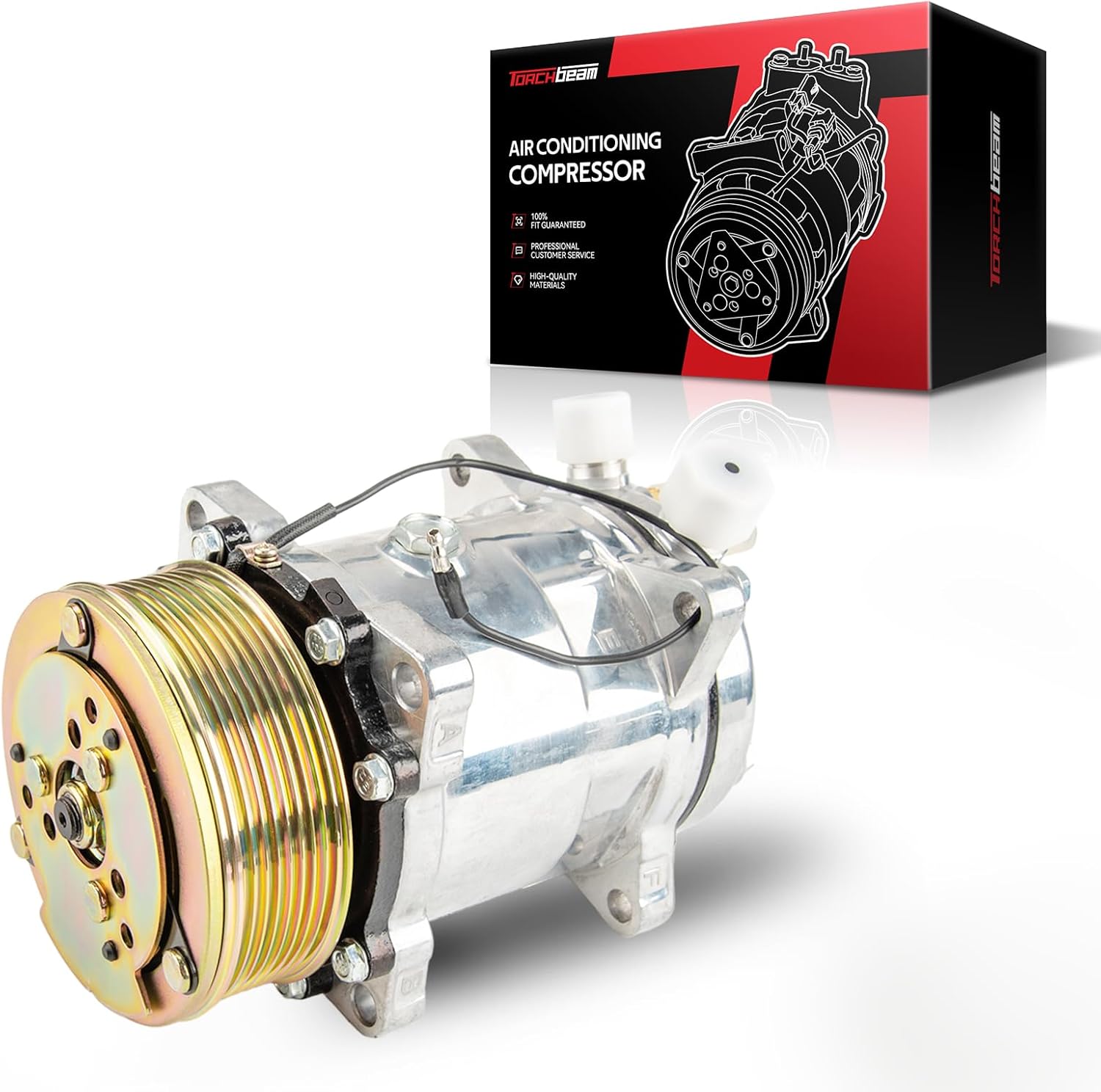 Torchbeam AC Compressor with Clutch 58589, for Jeep Wrangler 1989-1990, 1987-1988 4.2L, CJ7 1985-1986 4.2L, Cherokee 1985-1987 2.1T, Comanche 1986-1987 2.1T 1521110, 1521798 ac a/c compressor