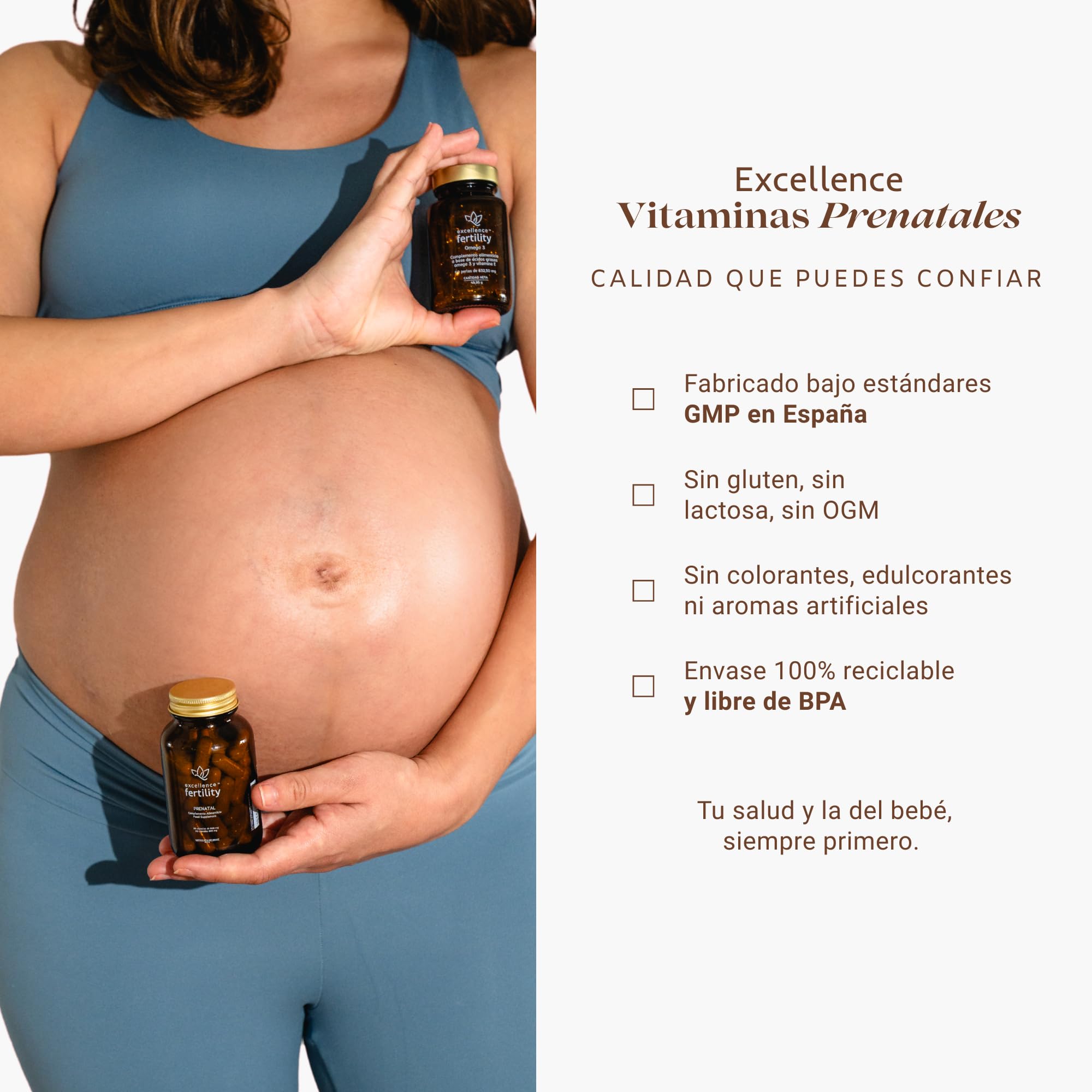 Excellence Vitaminas Prenatales – Suplemento Mujer para Embarazo, Lactancia y Preconcepción – 19 Nutrientes Esenciales con Folato Activo y Colina – 60 Cápsulas