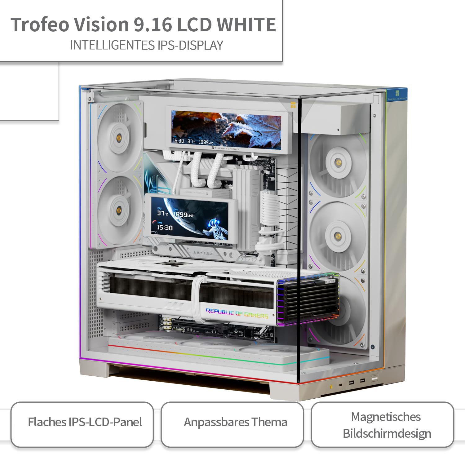 TR-Thermalright Trofeo Vision 9.16 LCD White, biały wyświetlacz IPS 9,16 cala o rozdzielczości 1920×480, można go przymocować do obudowy/chłodzenia CPU, własne dynamiczne obrazy/filmy